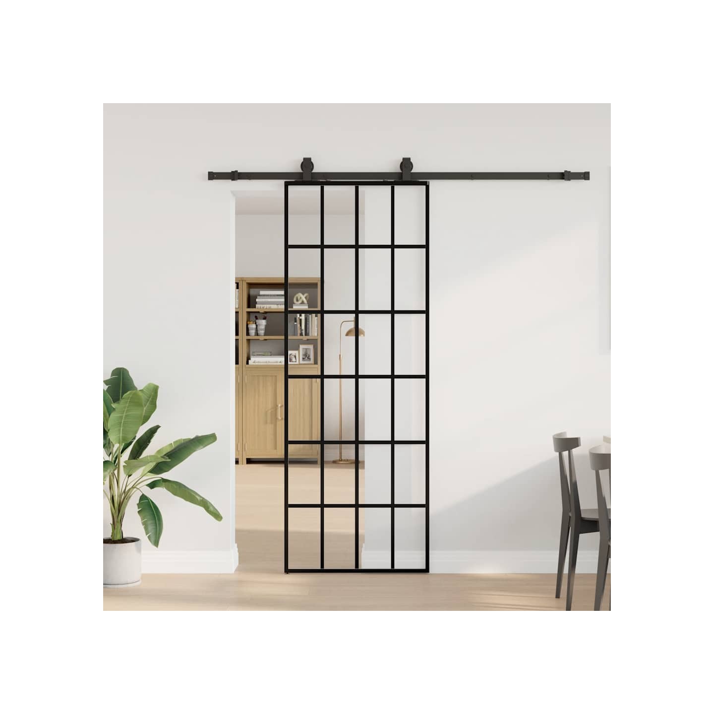 Porte coulissante kit de quincaillerie noir 76x205 cm verre ESG