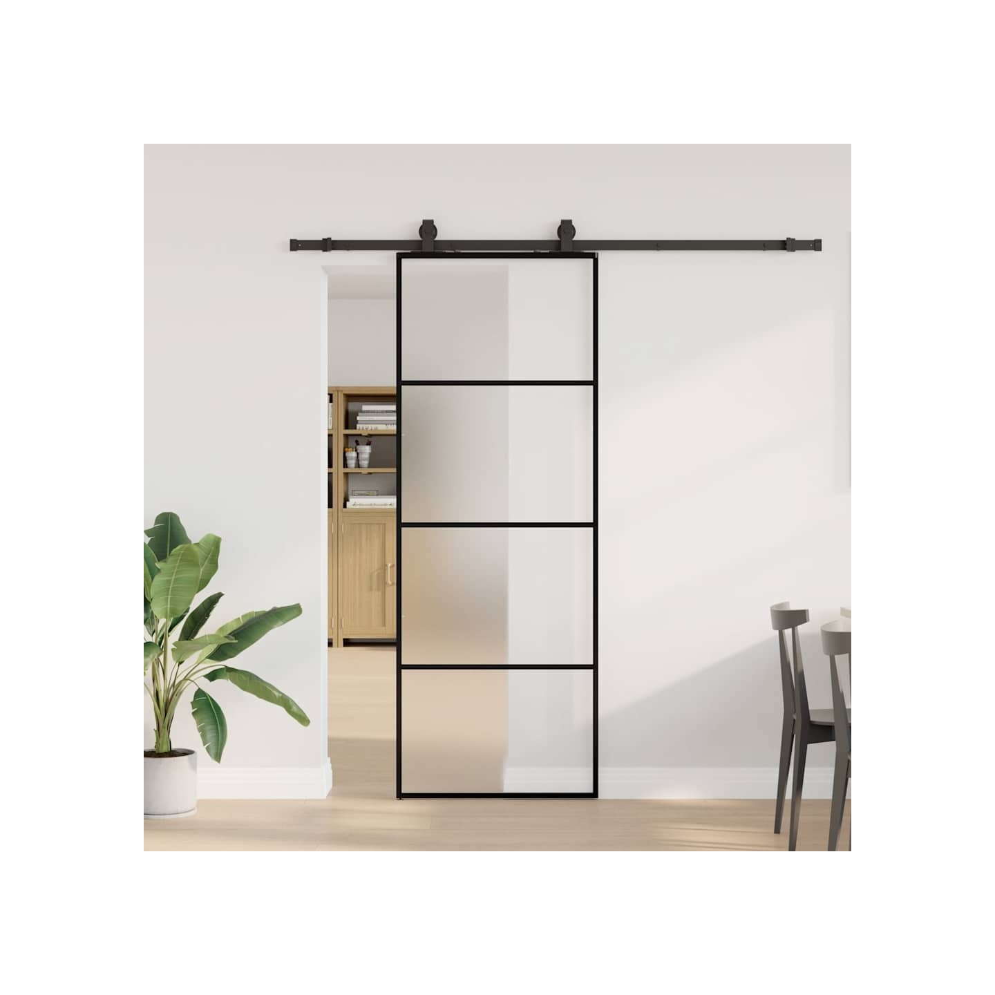 Porte coulissante kit de quincaillerie noir 76x205 cm verre ESG