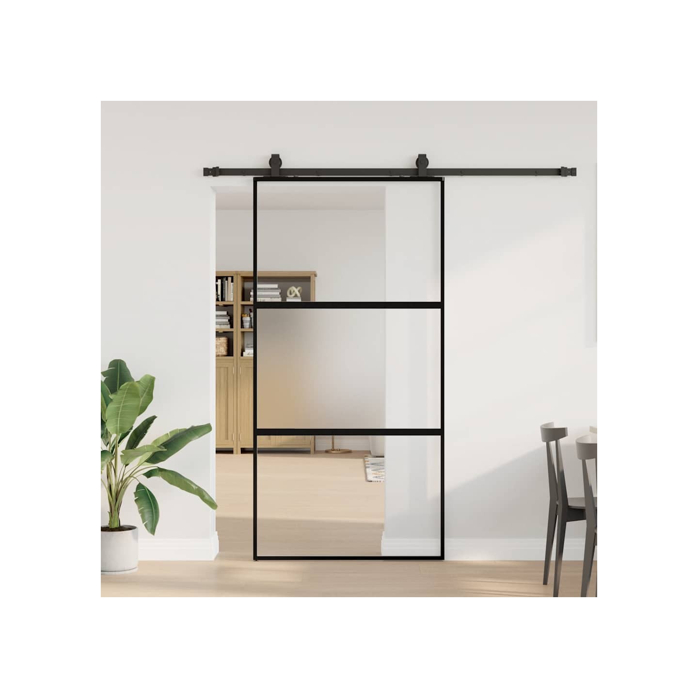 Porte coulissante avec kit de quincaillerie noir 102,5x205 cm
