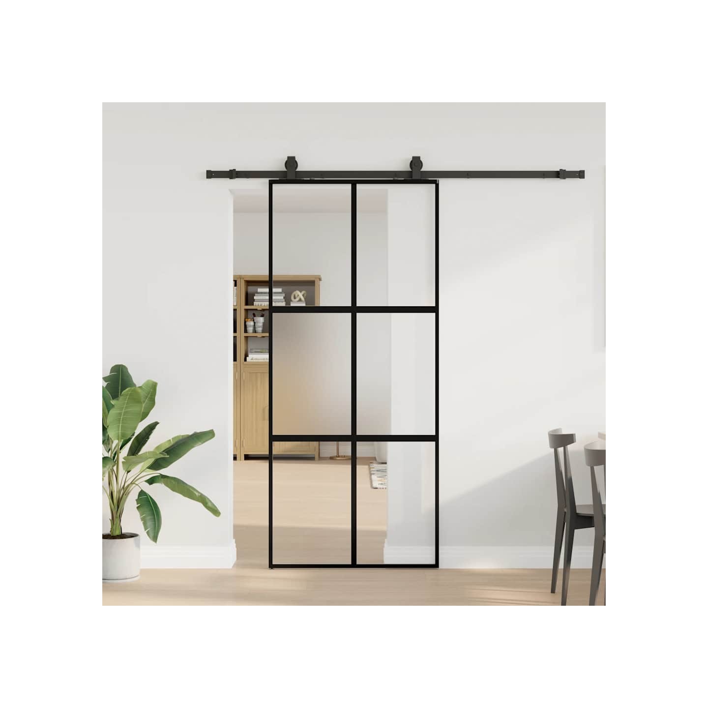 Porte coulissante avec kit de quincaillerie noir 90x205 cm