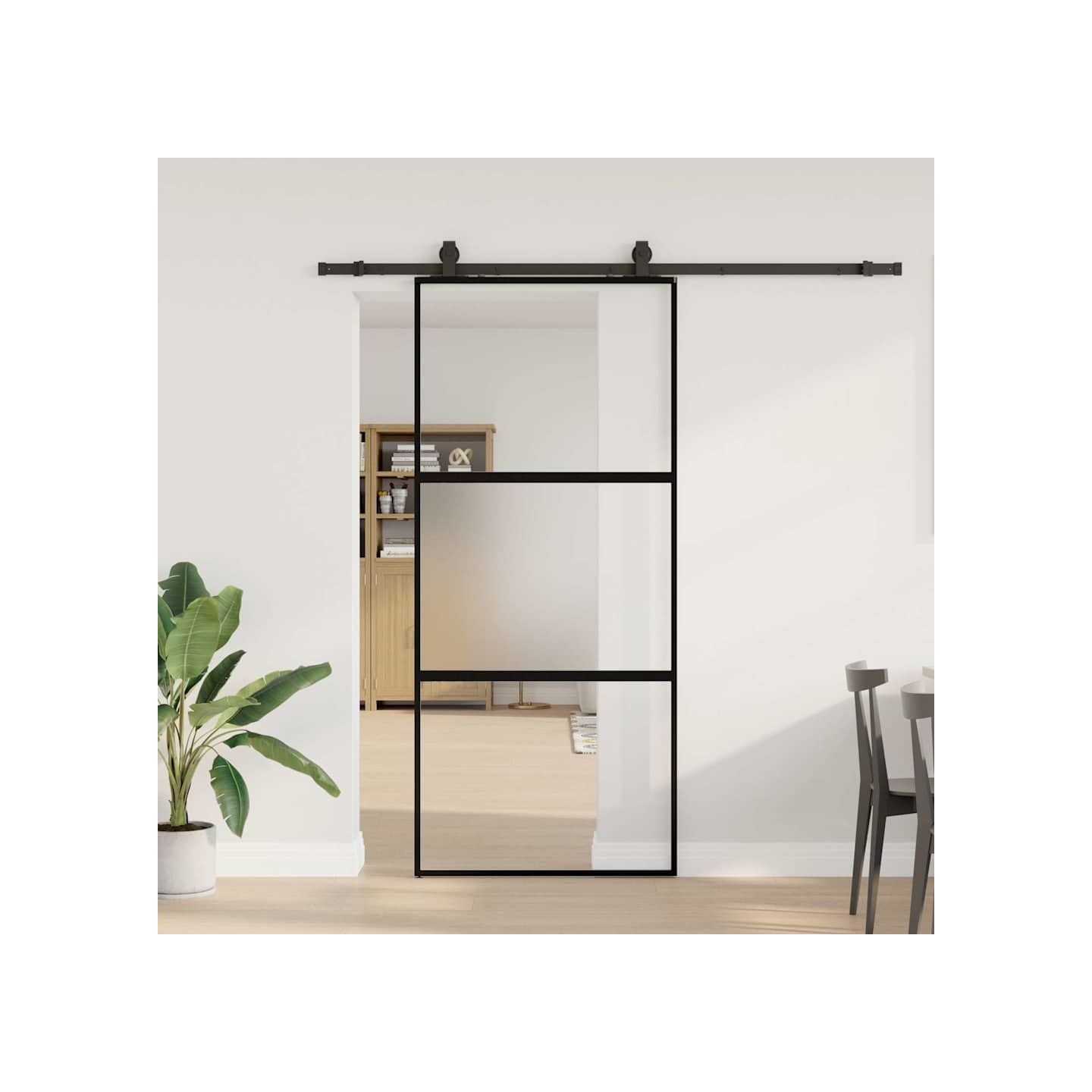 Porte coulissante avec kit de quincaillerie noir 90x205 cm