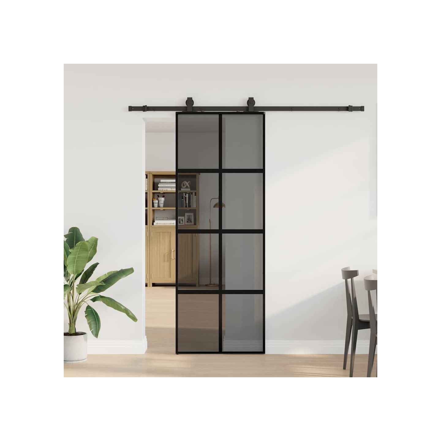 Porte coulissante kit quincaillerie noir 76x205 cm verre trempé