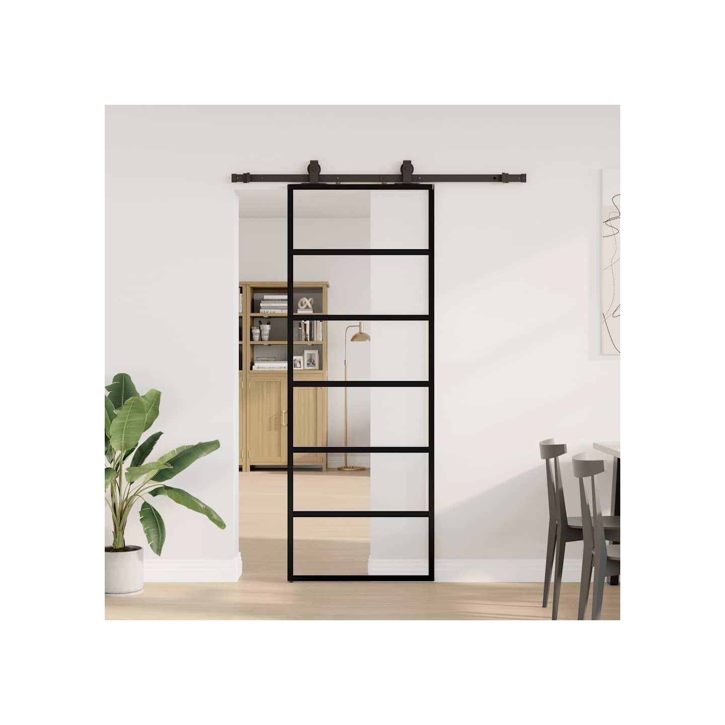 Porte coulissante kit de quincaillerie noir 76x205 cm verre ESG