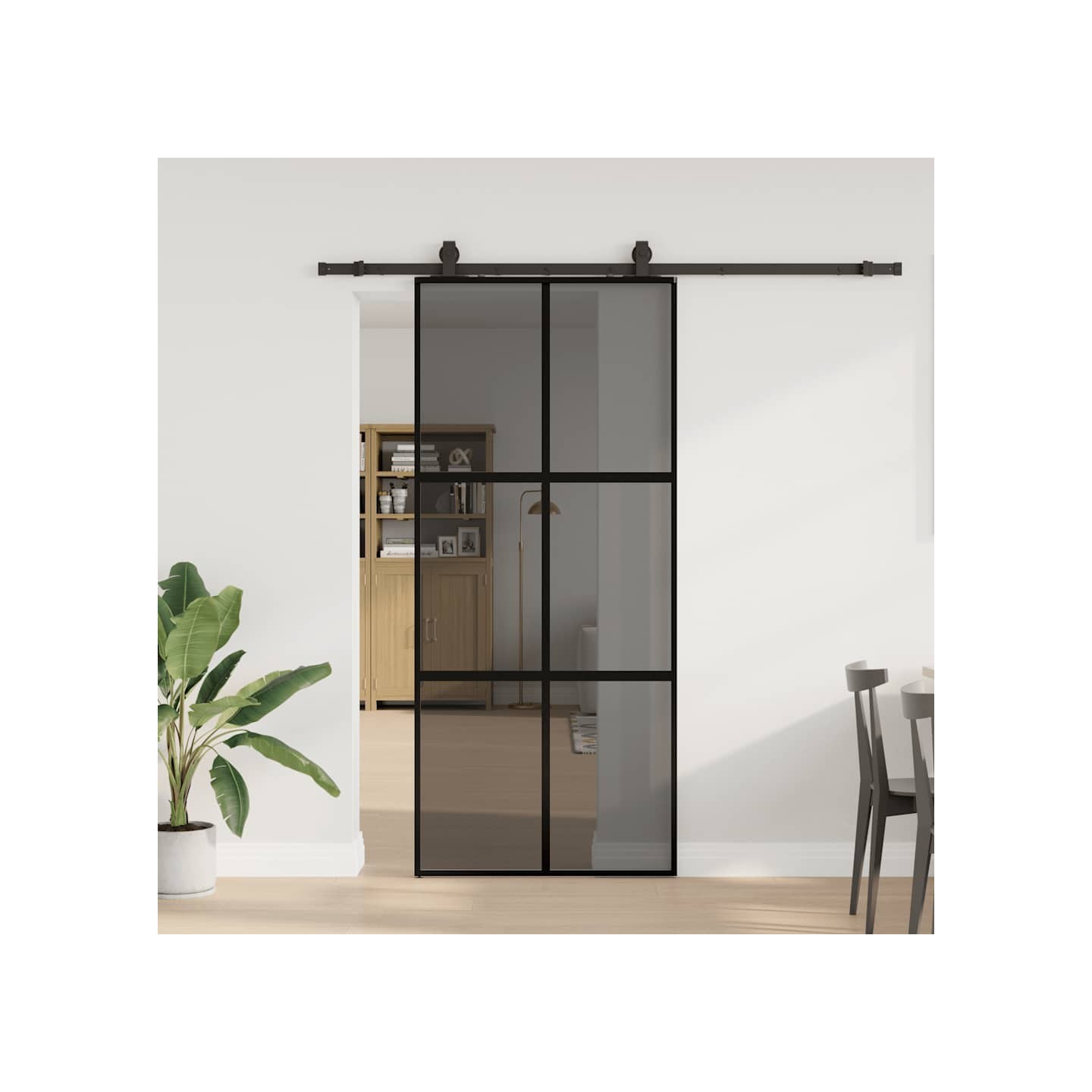 Porte coulissante avec kit de quincaillerie noir 90x205 cm