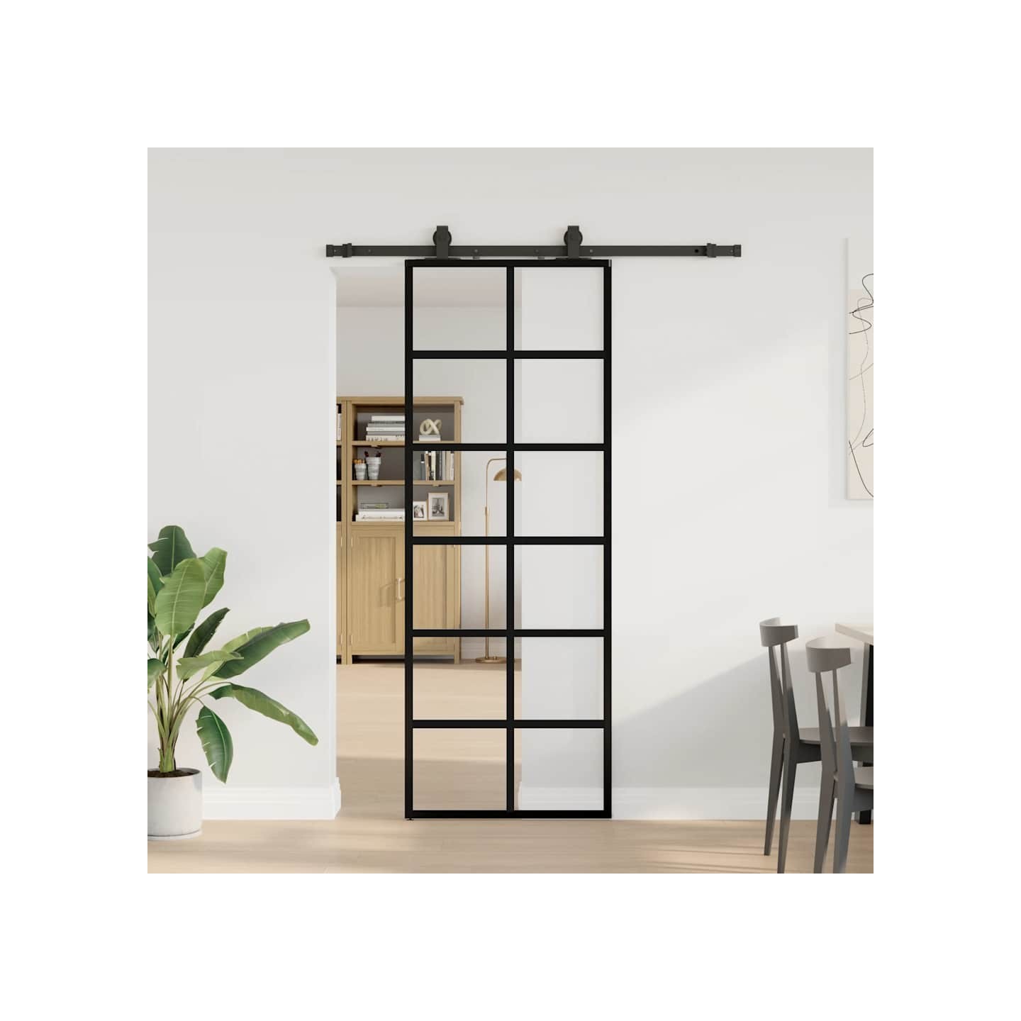 Porte coulissante kit de quincaillerie noir 76x205 cm verre ESG