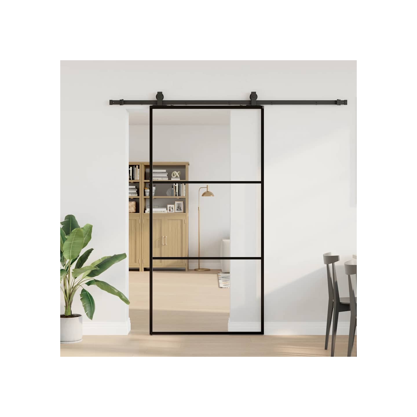 Porte coulissante kit de quincaillerie noir 102x205cm verre ESG