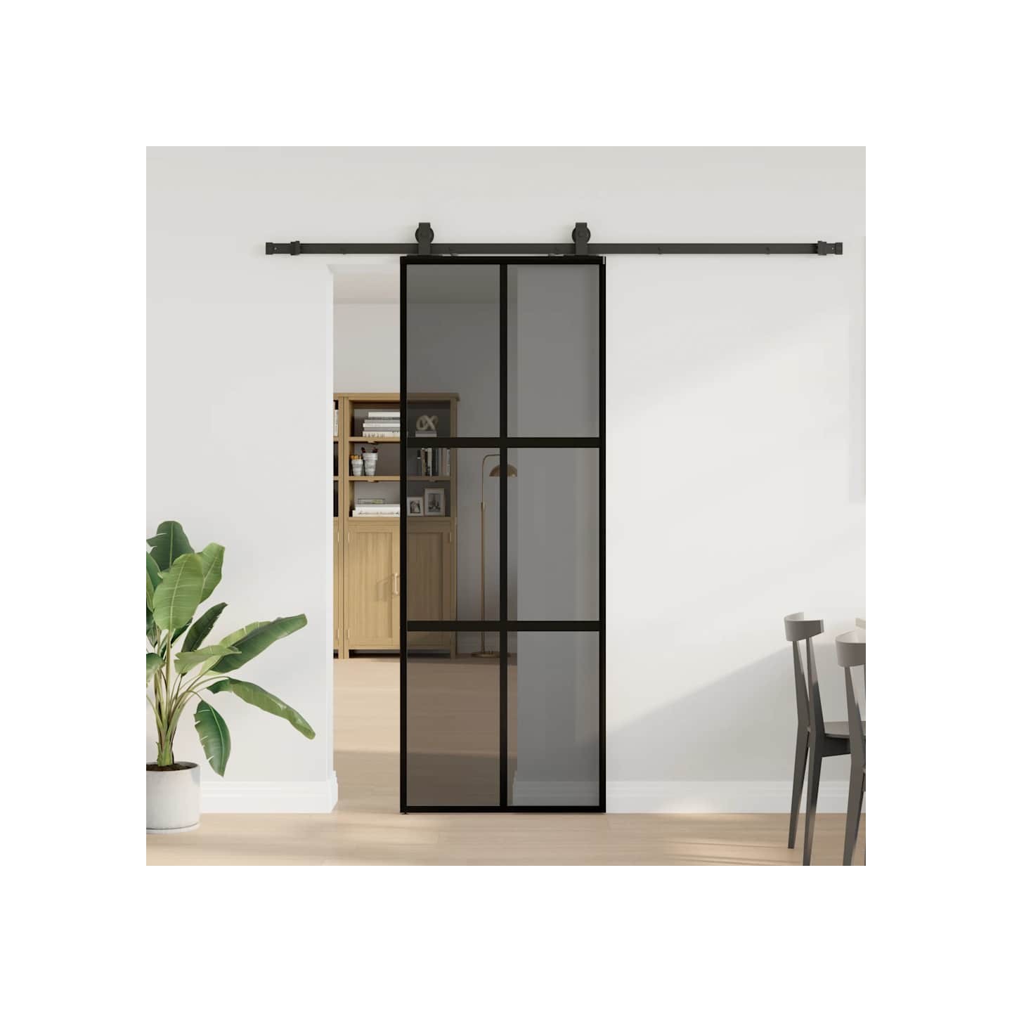 Porte coulissante kit quincaillerie noir 76x205 cm verre trempé