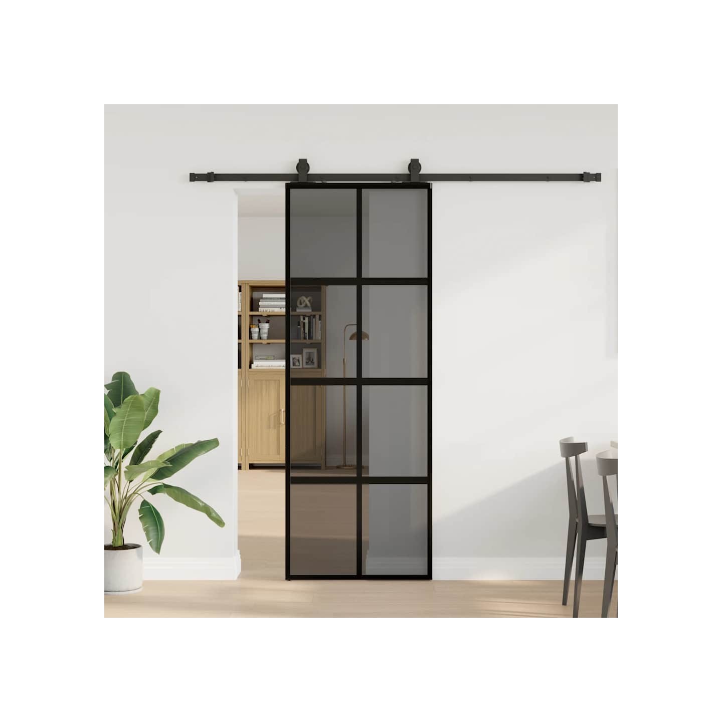 Porte coulissante kit quincaillerie noir 76x205 cm verre trempé