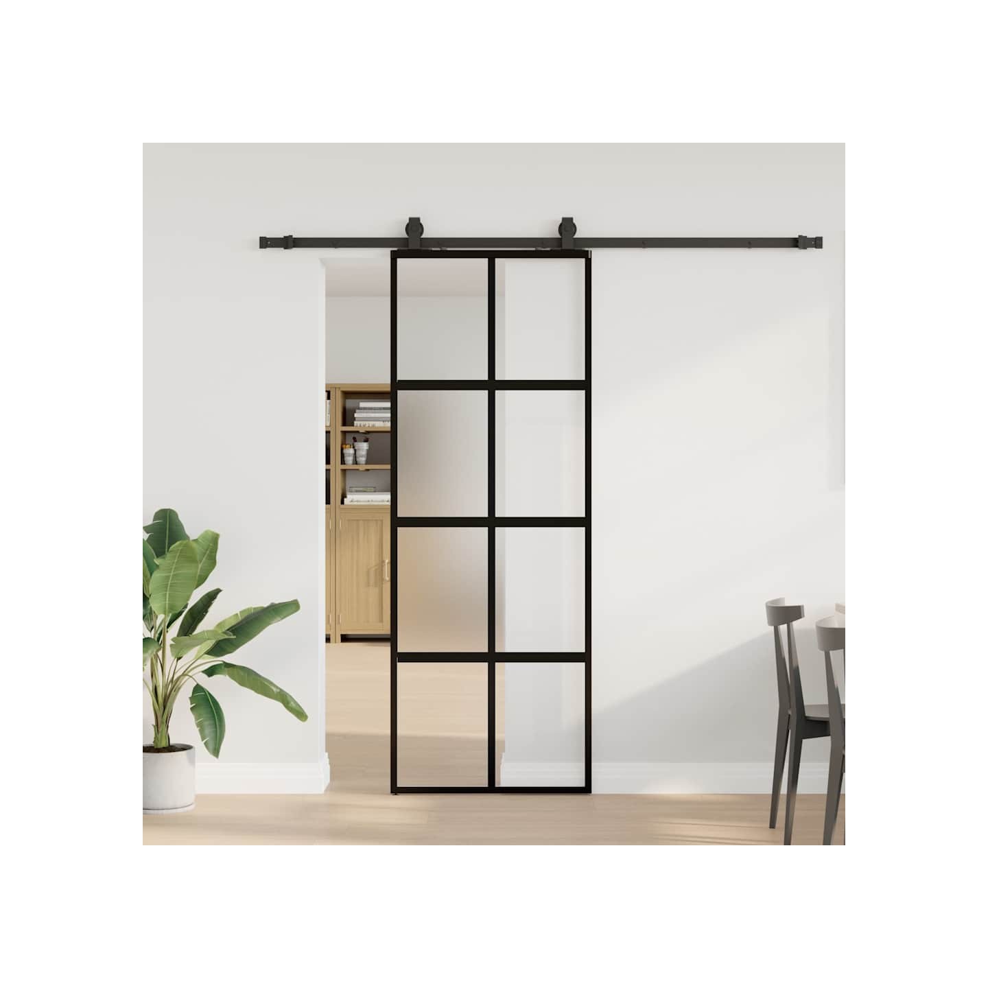 Porte coulissante kit quincaillerie noir 76x205 cm verre trempé