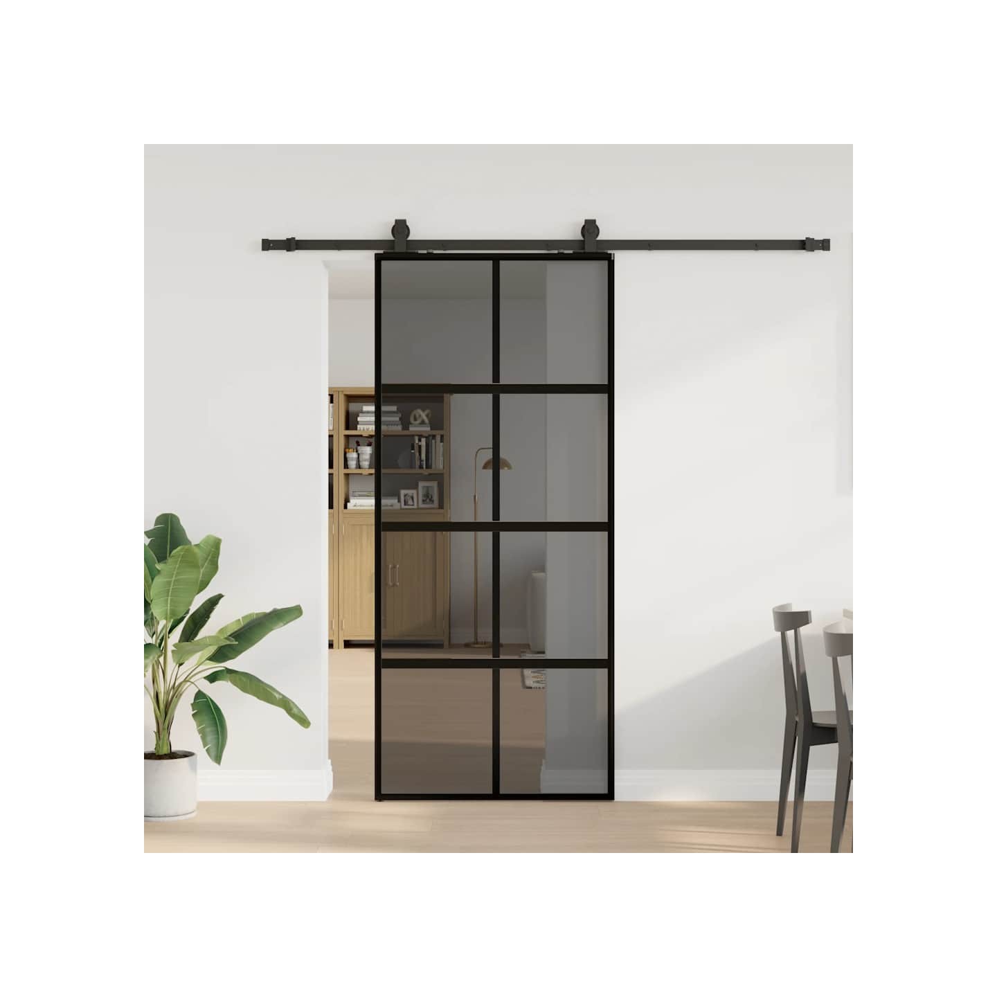 Porte coulissante avec kit de quincaillerie noir 90x205 cm
