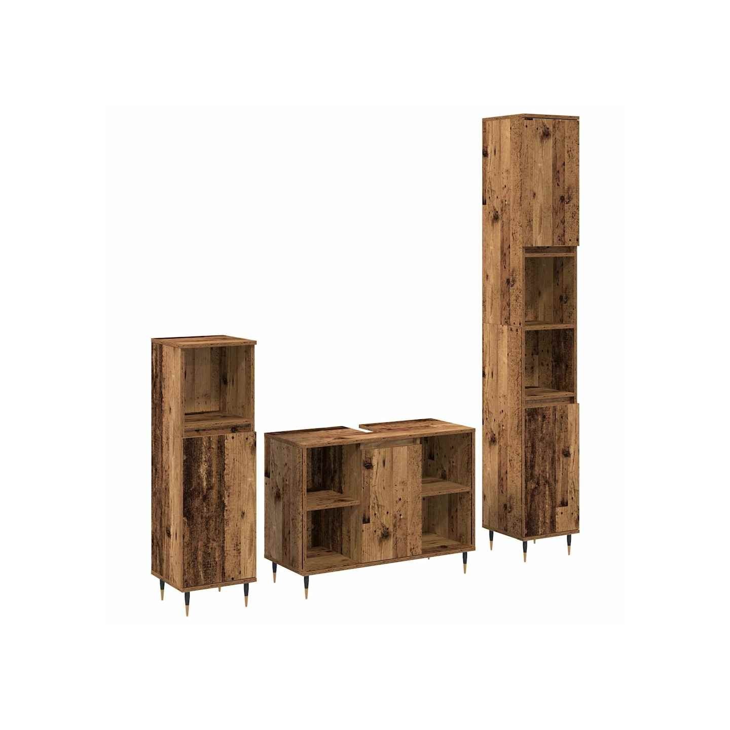 Ensemble de mobilier de salle de bain 3 pc Bois Ancien