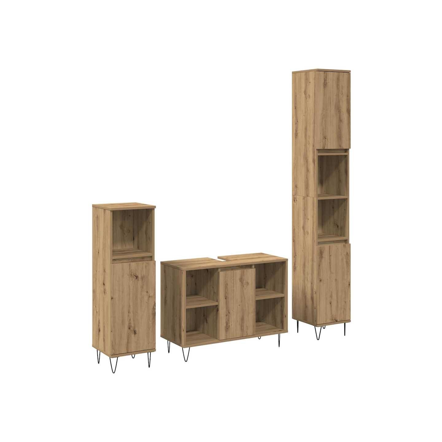 Ensemble de mobilier de salle de bain 3 pc Chêne artisanal