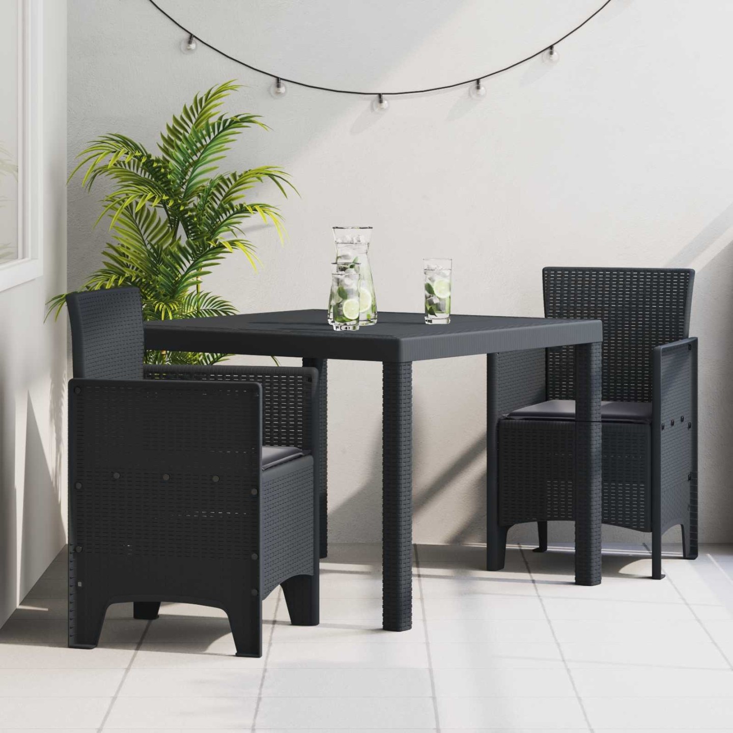Ensemble de salle à manger pour jardin 3 pc Anthracite