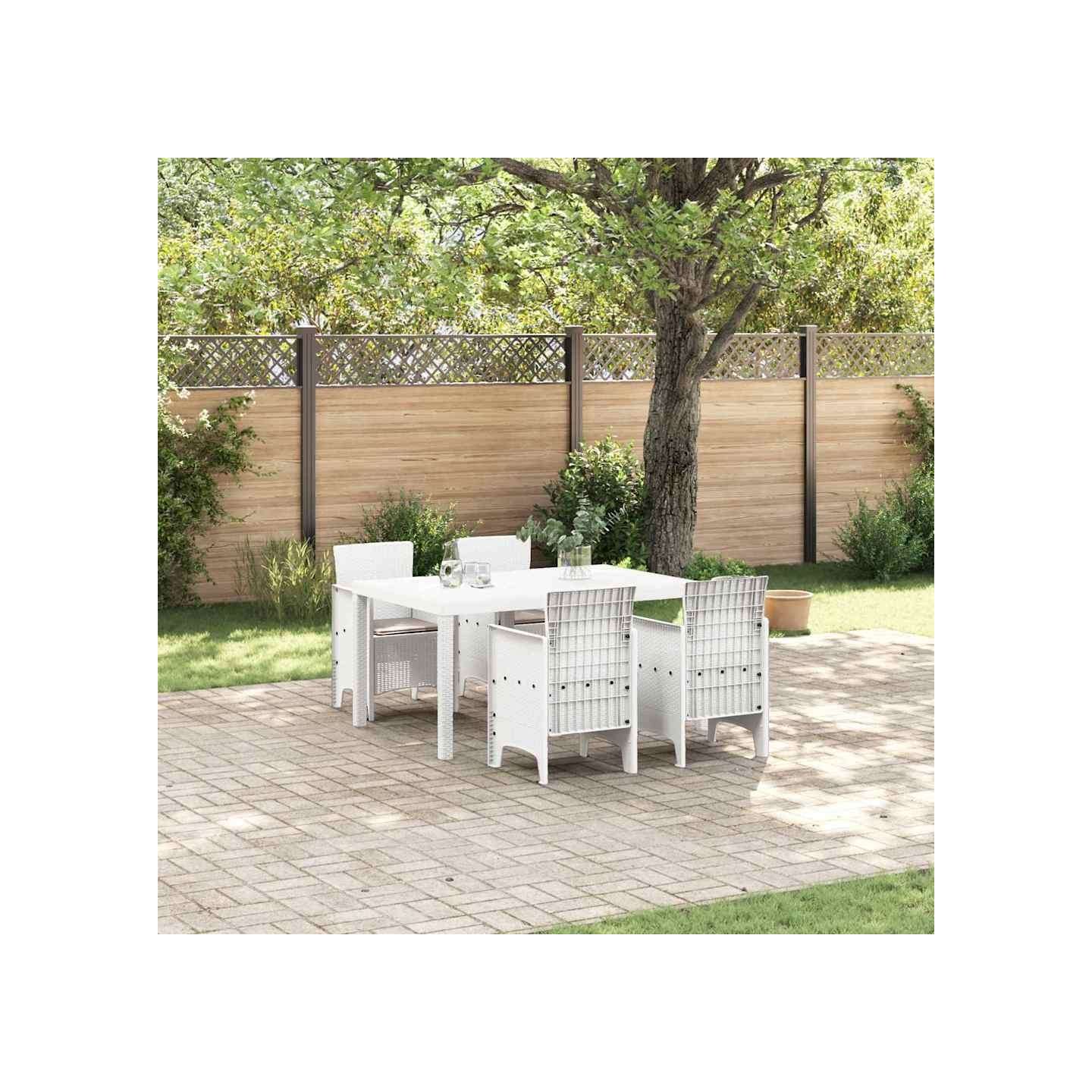Ensemble de salle à manger pour jardin 5 pc Blanc Rattan Polt