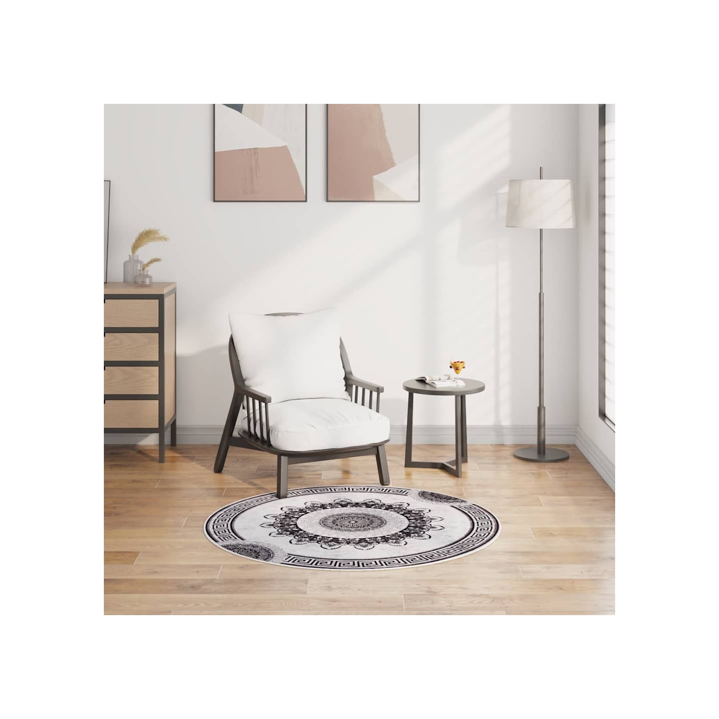 Tapis lavable antidérapant φ120 cm noir et gris