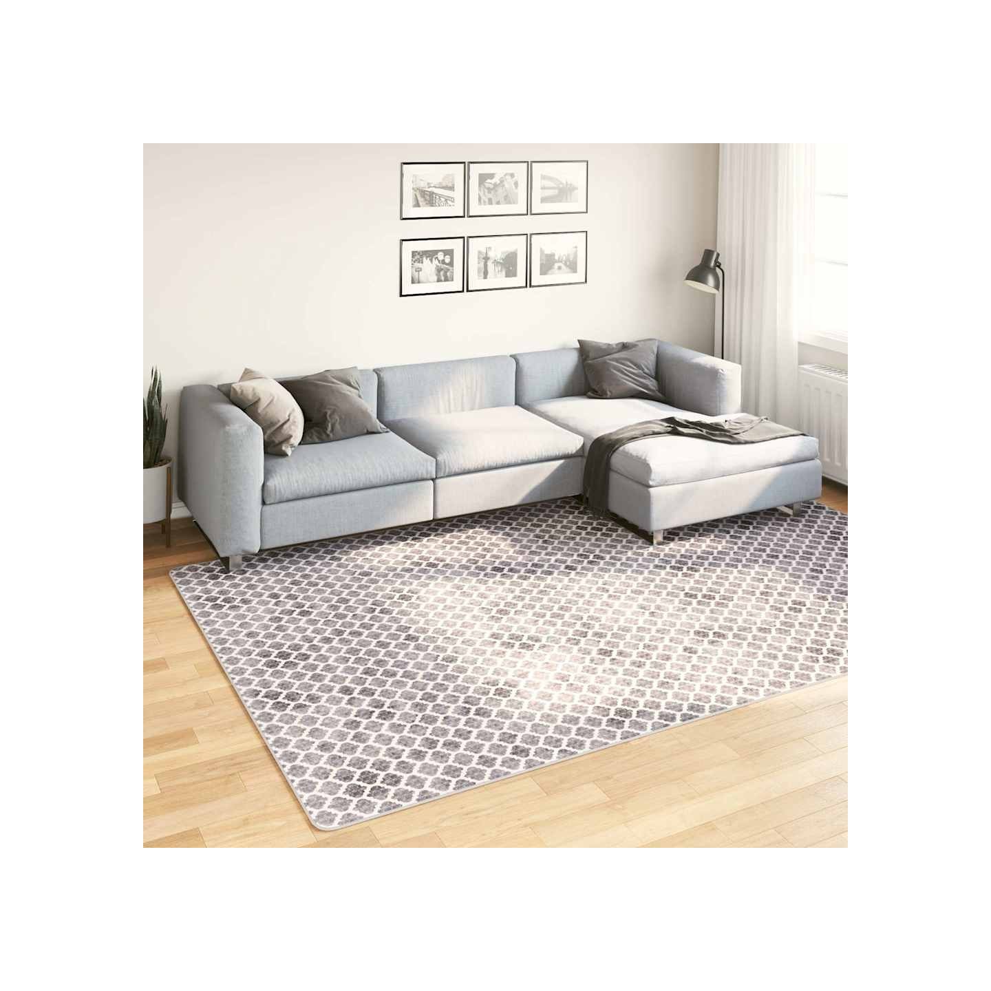 Tapis lavable 190x300 cm gris et blanc