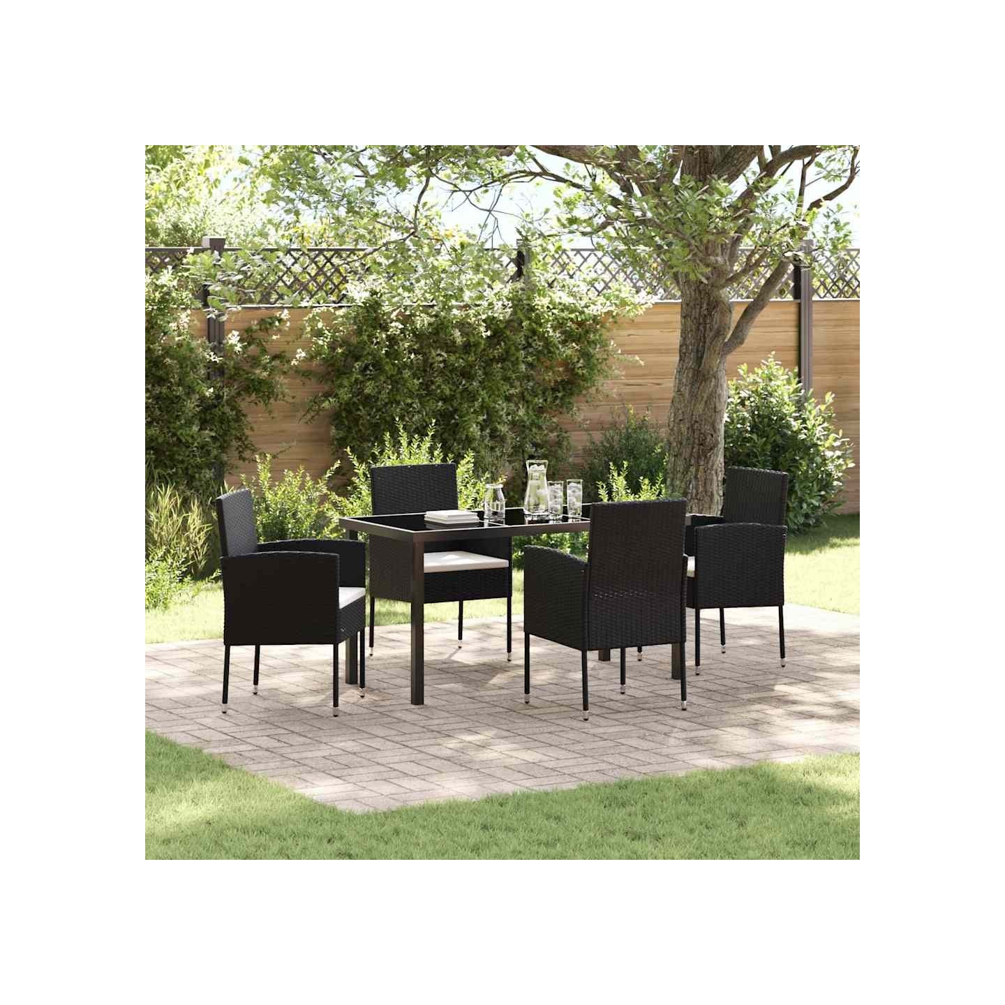 Ensemble de salle à manger pour jardin 5 pc Noir polyrotin