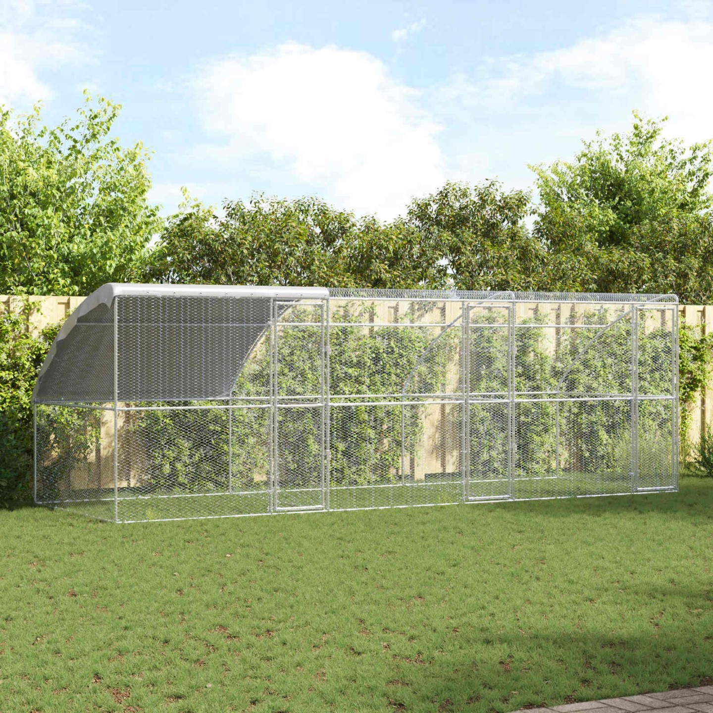 Cage à poules avec 3 portes 3 pièces Argenté 600x200x200cm