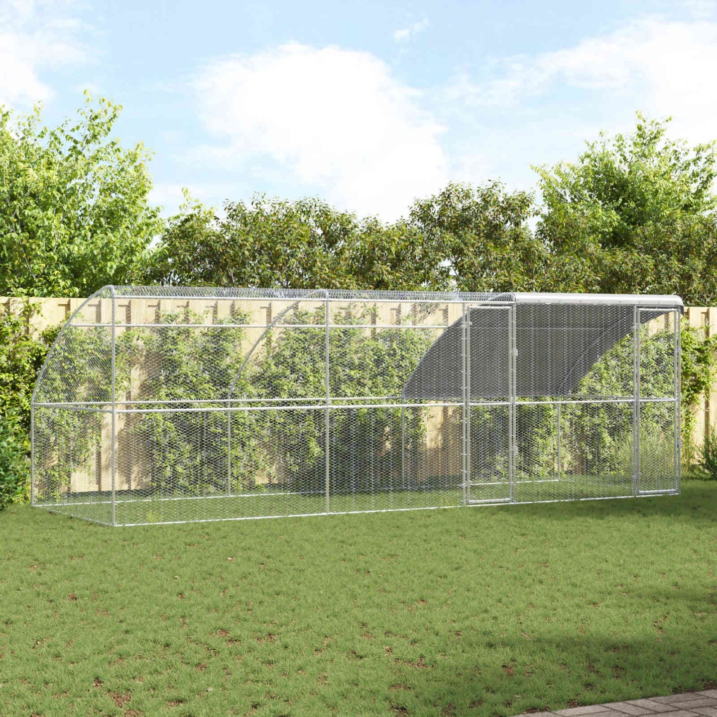 Cage à poules avec 2 portes 3 pièces Argenté 600x200x200cm