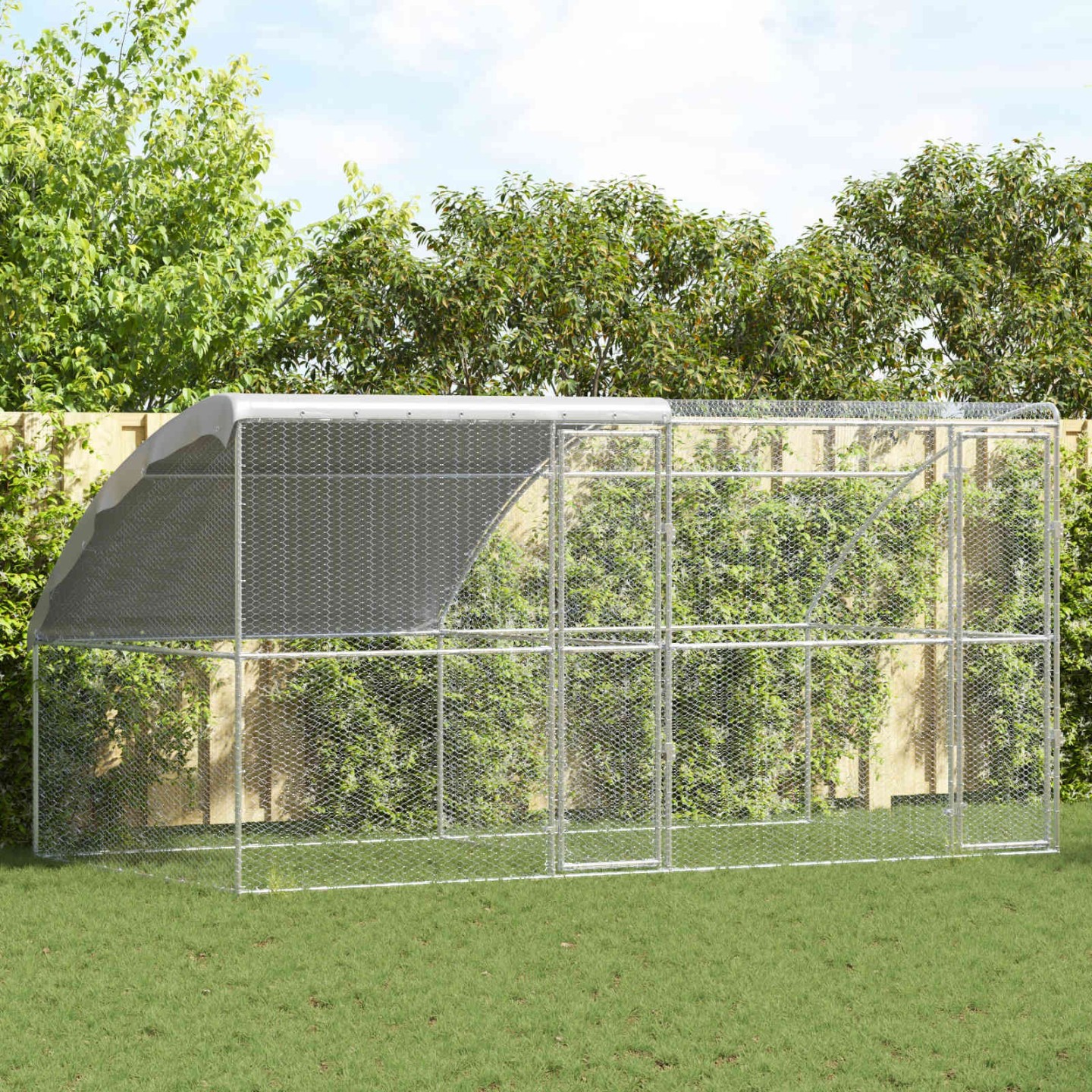 Cage à poules avec 2 portes 2 pièces Argenté 400x200x200cm