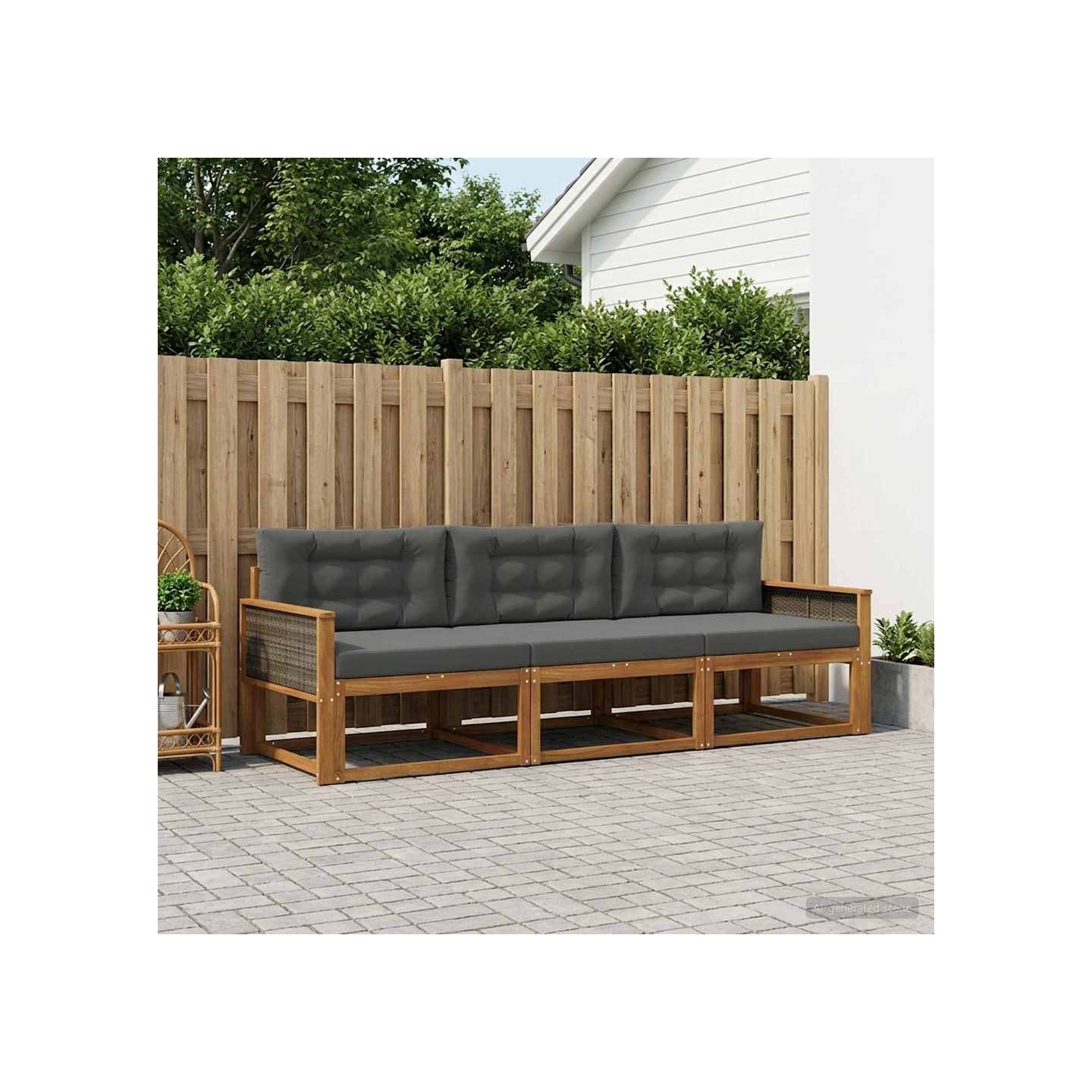 Ensemble de canapés d'extérieur 3 pc Naturel et Anthracite