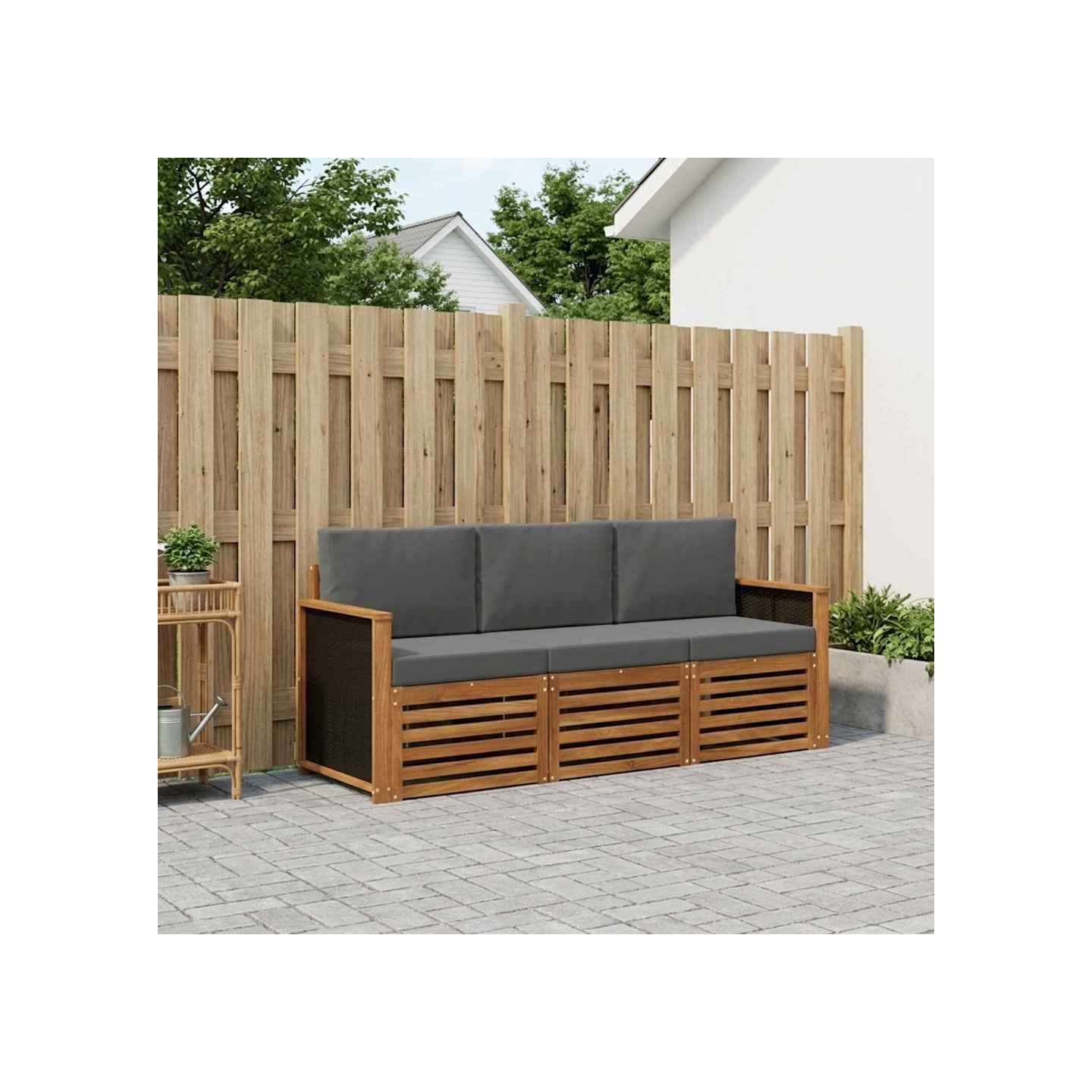 Ensemble de canapés d'extérieur 3 pc Naturel et Anthracite