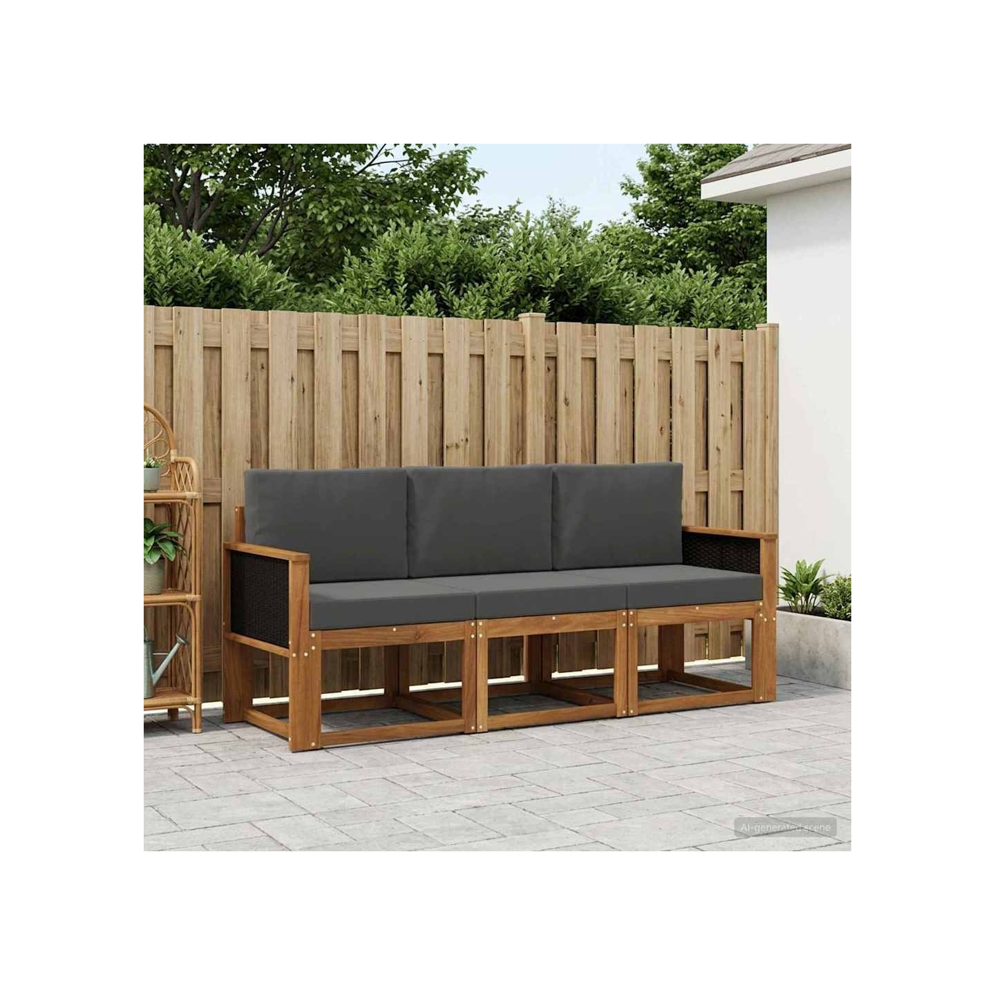 Ensemble de canapés d'extérieur 3 pc Naturel et Anthracite