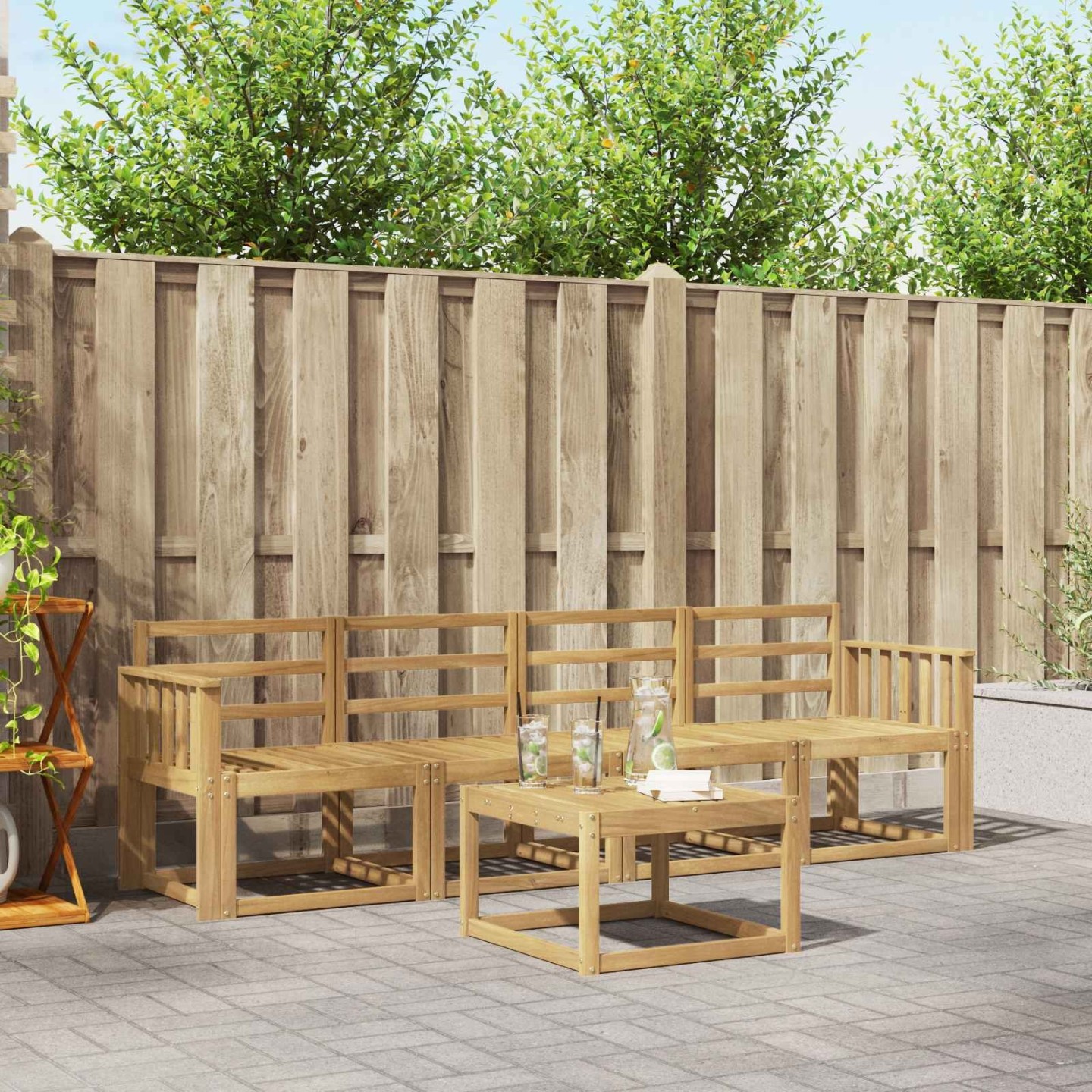 Ensemble de canapés d'extérieur 5 pc Blanc Bois d'Acacia Massif