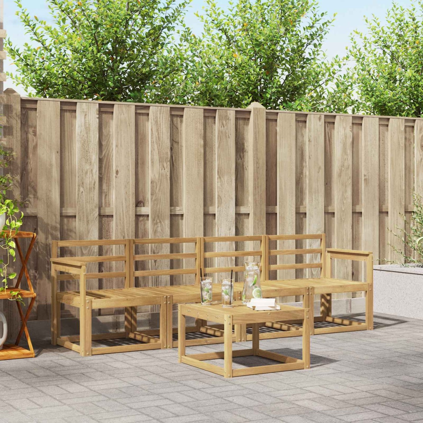 Ensemble de canapés d'extérieur 5 pc Blanc Bois d'Acacia Massif