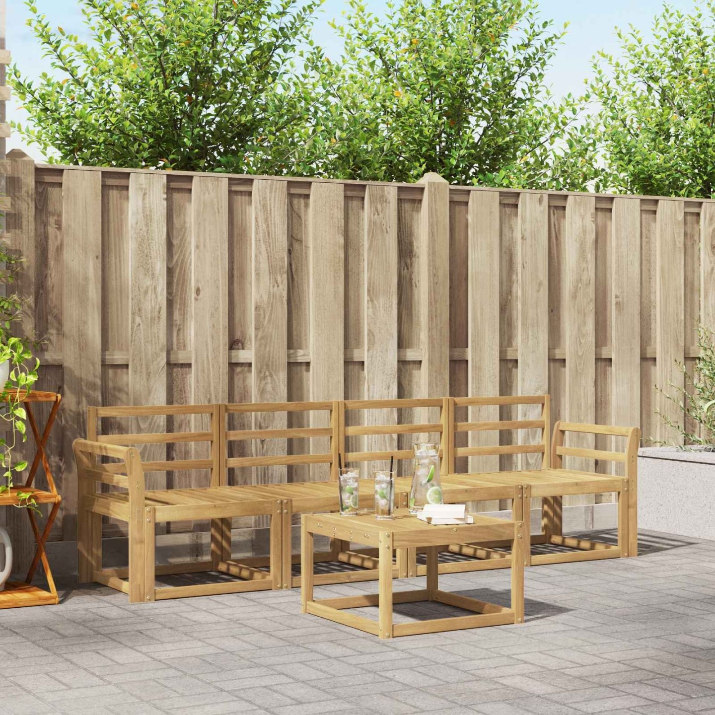 Ensemble de canapés d'extérieur 5 pc Blanc Bois d'Acacia Massif
