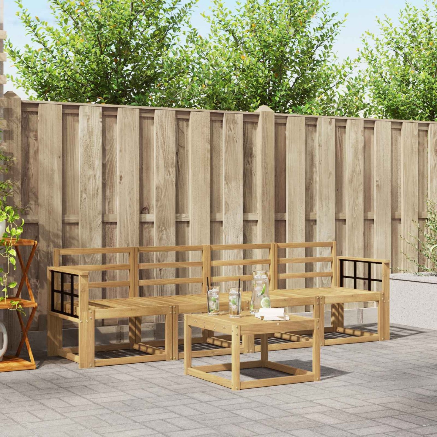 Ensemble de canapés d'extérieur 5 pc Blanc Bois d'Acacia Massif