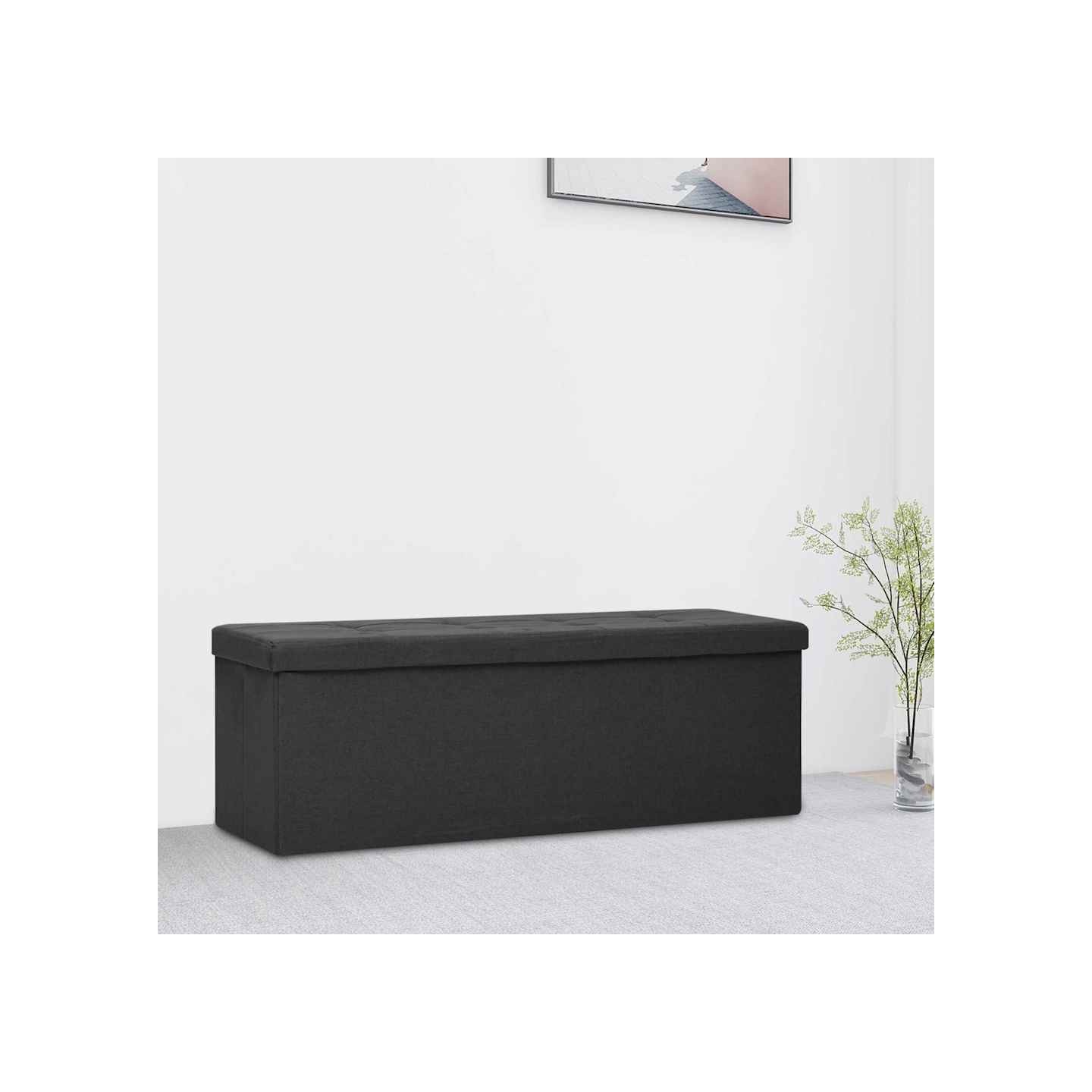 Banc de rangement pliable Noir Faux lin