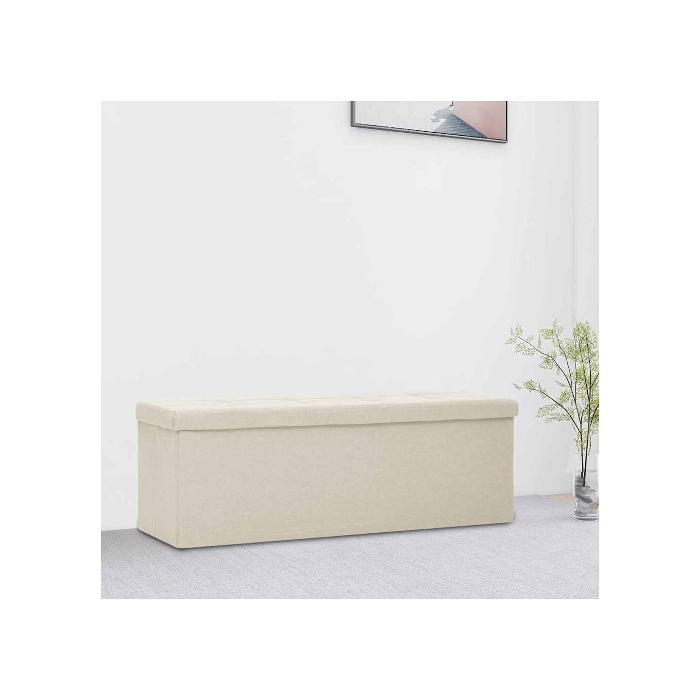Banc de rangement pliable Blanc crème Faux lin