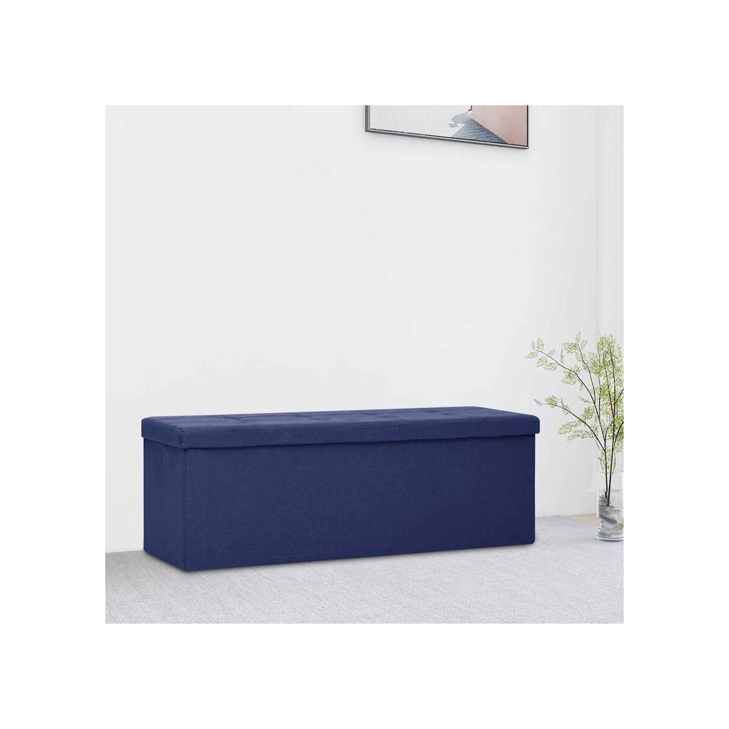 Banc de rangement pliable Bleu Faux lin