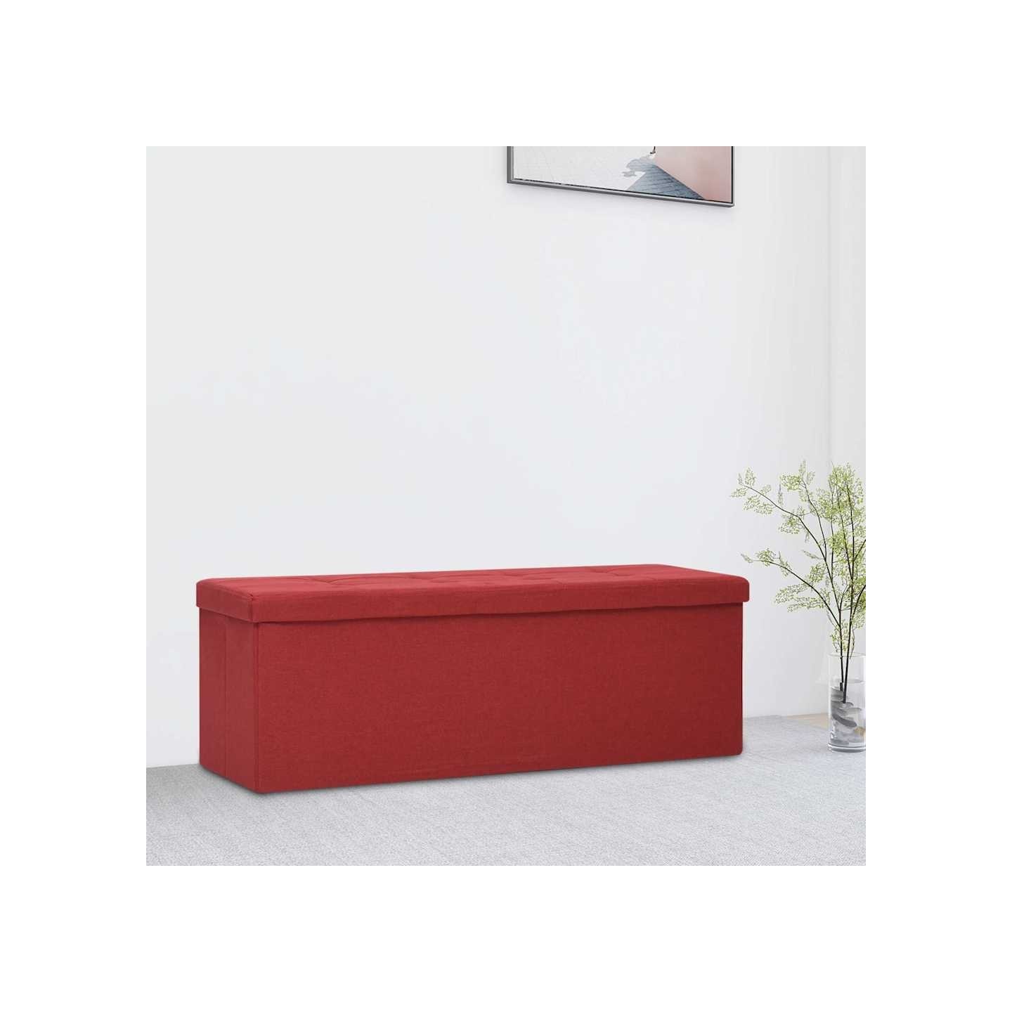 Banc de rangement pliable Rouge bordeaux Faux lin