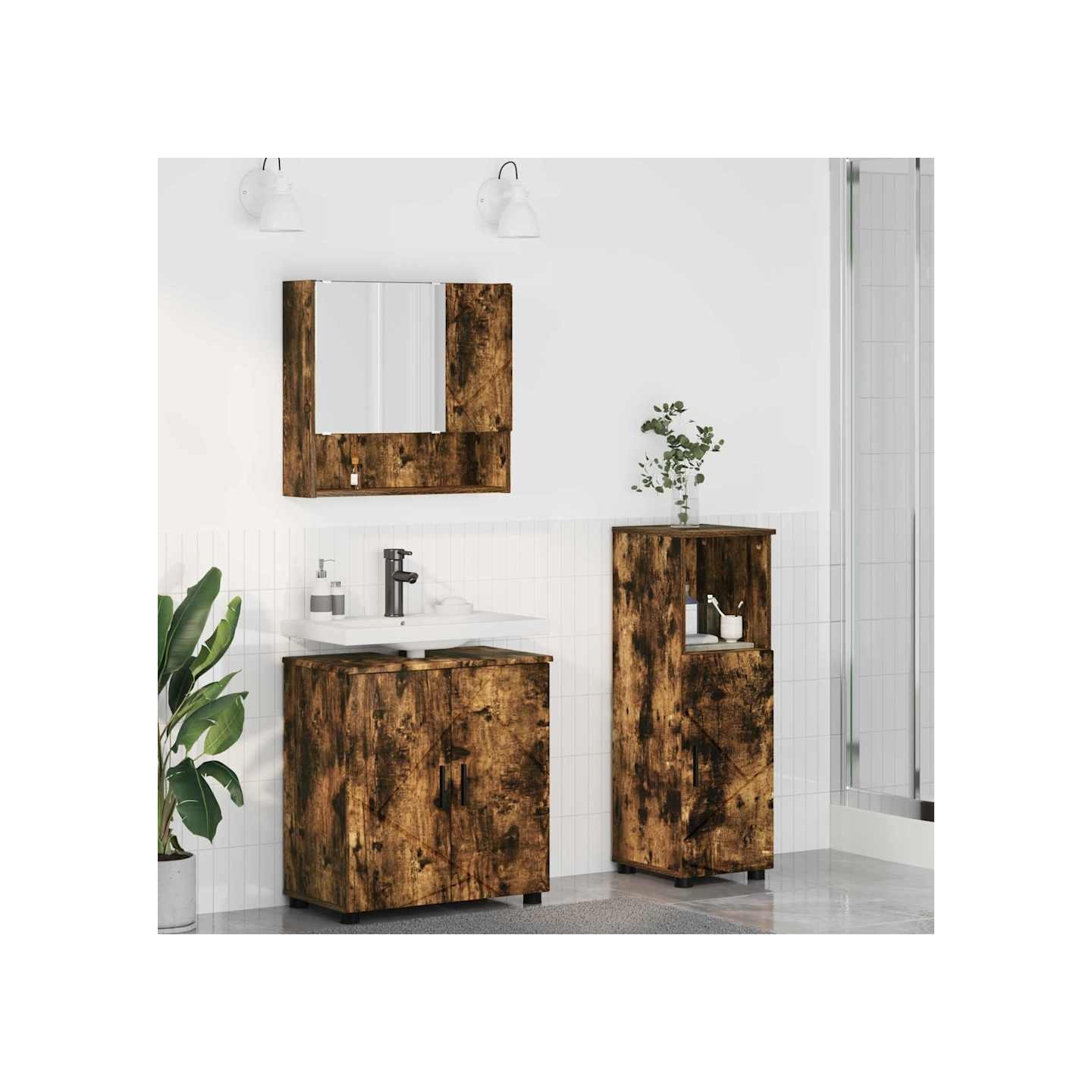 Ensemble de mobilier de salle de bain 3 pc Chêne fumé