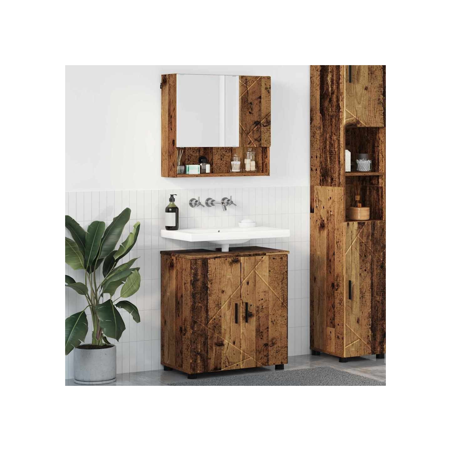 Ensemble de mobilier de salle de bain 2 pc Bois Ancien