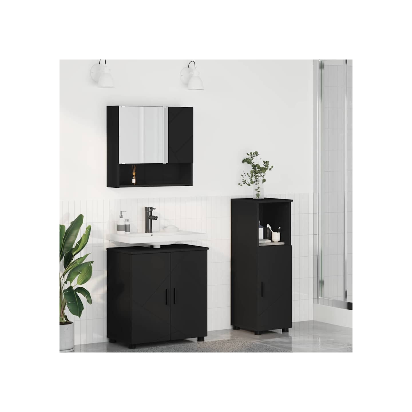 Ensemble de mobilier de salle de bain 3 pc Noir 61 x 35 x 64 cm