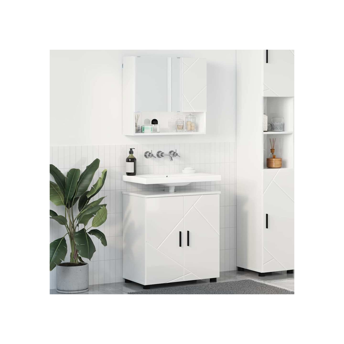 Ensemble de mobilier de salle de bain 2 pièces Blanc brillant