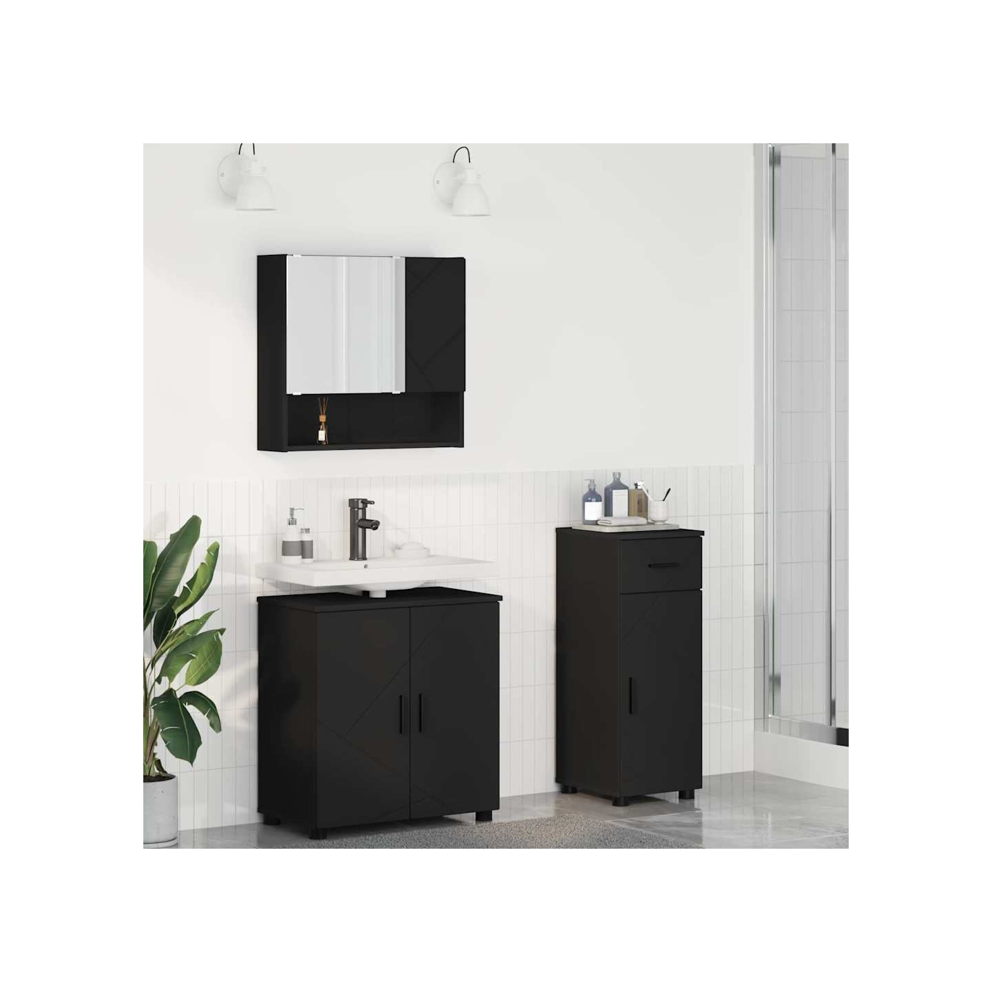 Ensemble de mobilier de salle de bain 3 pc Noir 61 x 35 x 64 cm