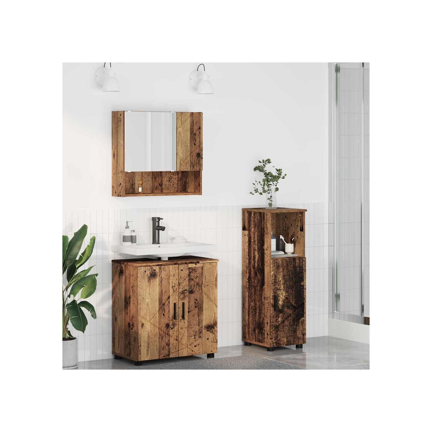 Ensemble de mobilier de salle de bain 3 pc Bois Ancien