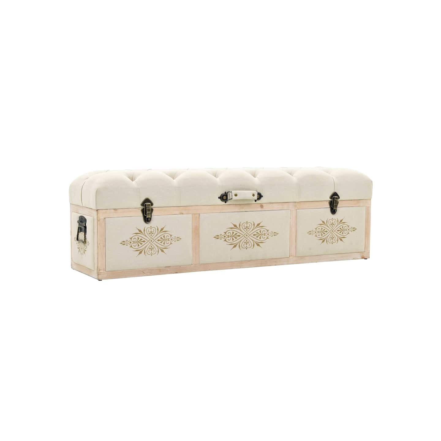 Banc de rangement 110 cm Crème Bois de sapin massif et tissu