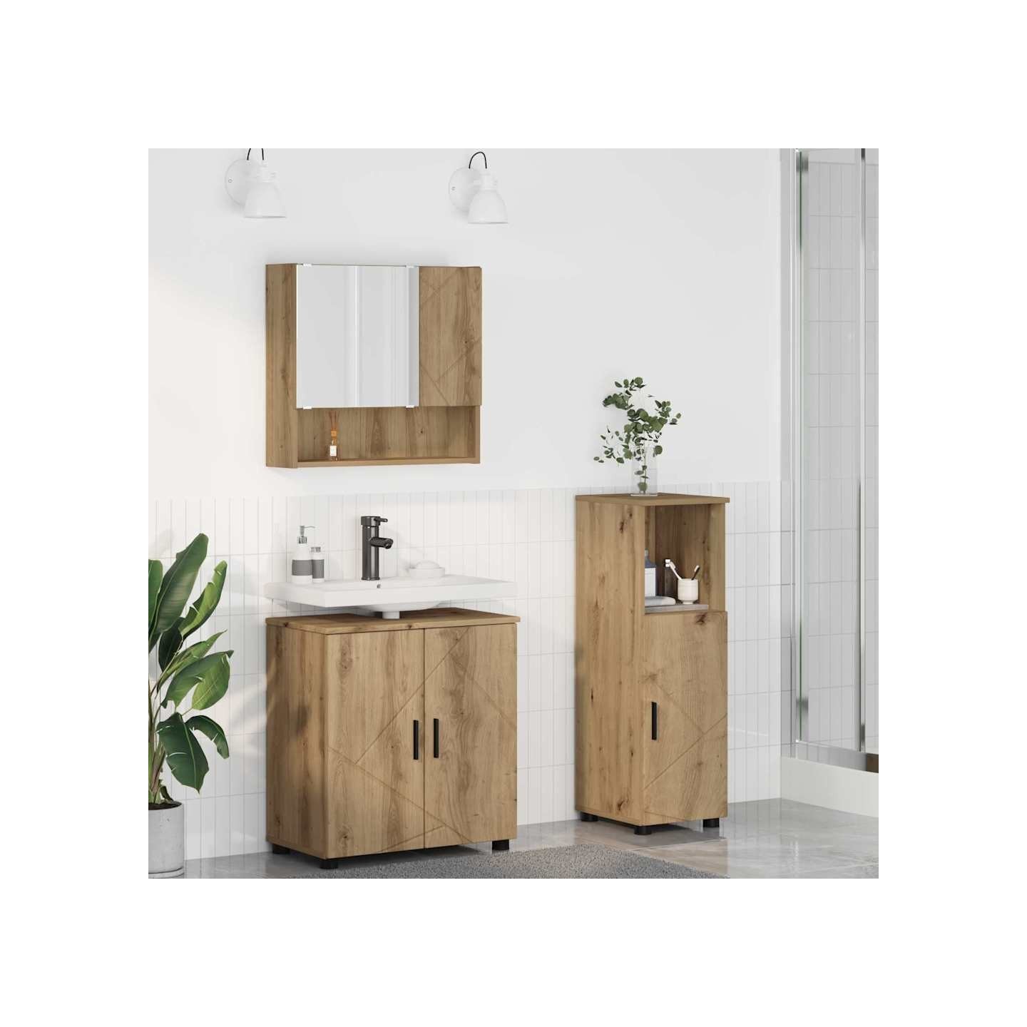 Ensemble de mobilier de salle de bain 3 pc Chêne artisanal