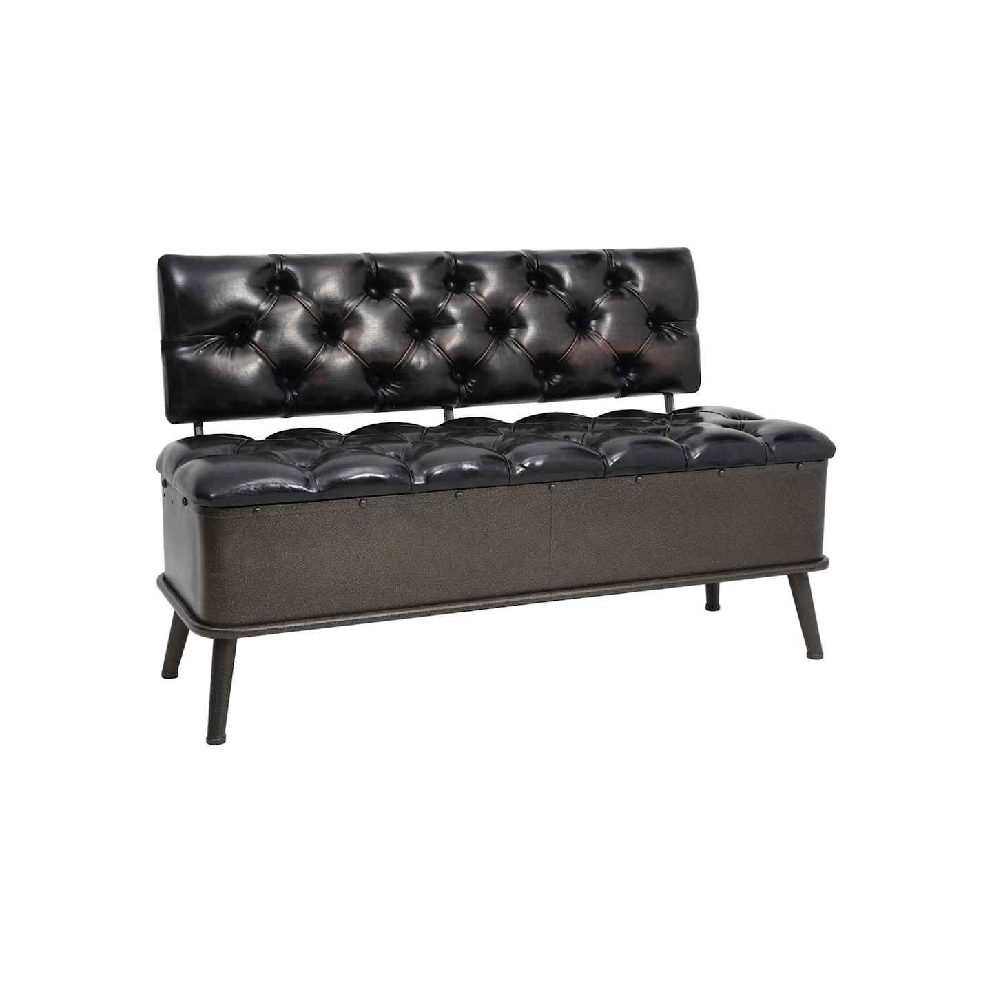 Banc de rangement avec dossier 110 cm Noir Similicuir