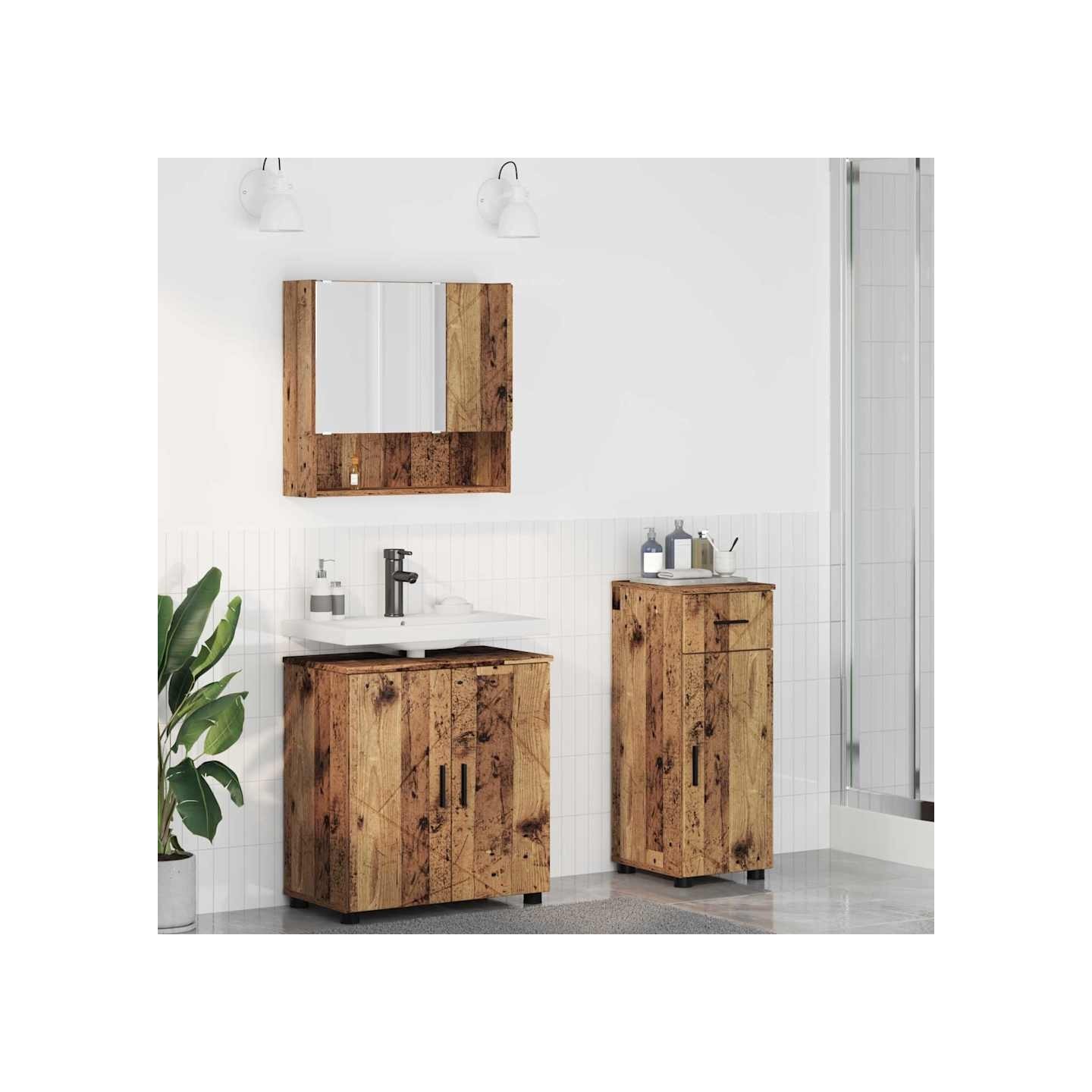 Ensemble de mobilier de salle de bain 3 pc Bois Ancien