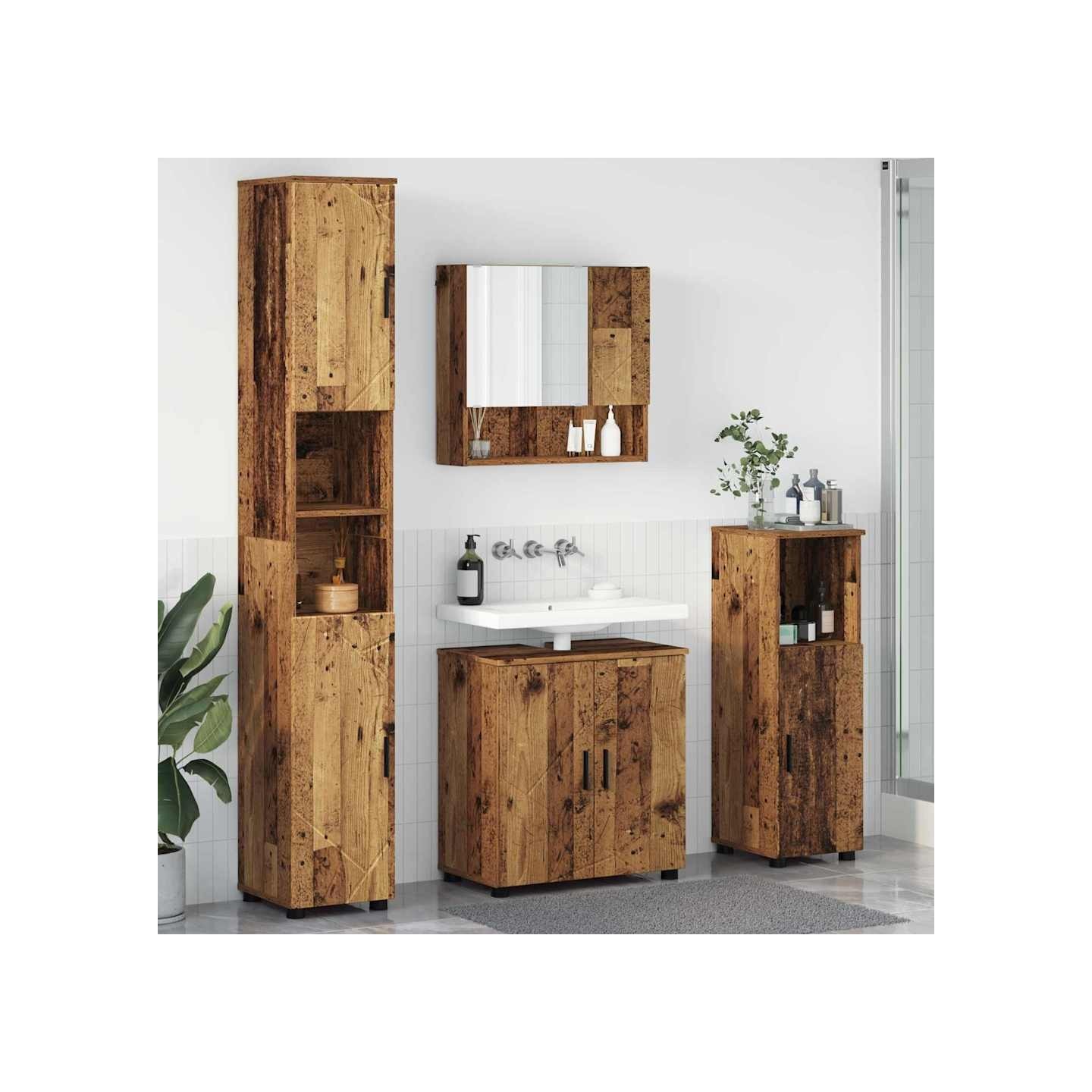 Ensemble de mobilier de salle de bain 4 pc Bois Ancien