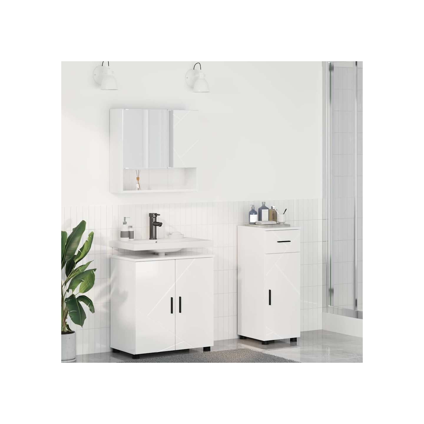 Ensemble de mobilier de salle de bain 3 pc Blanc brillant