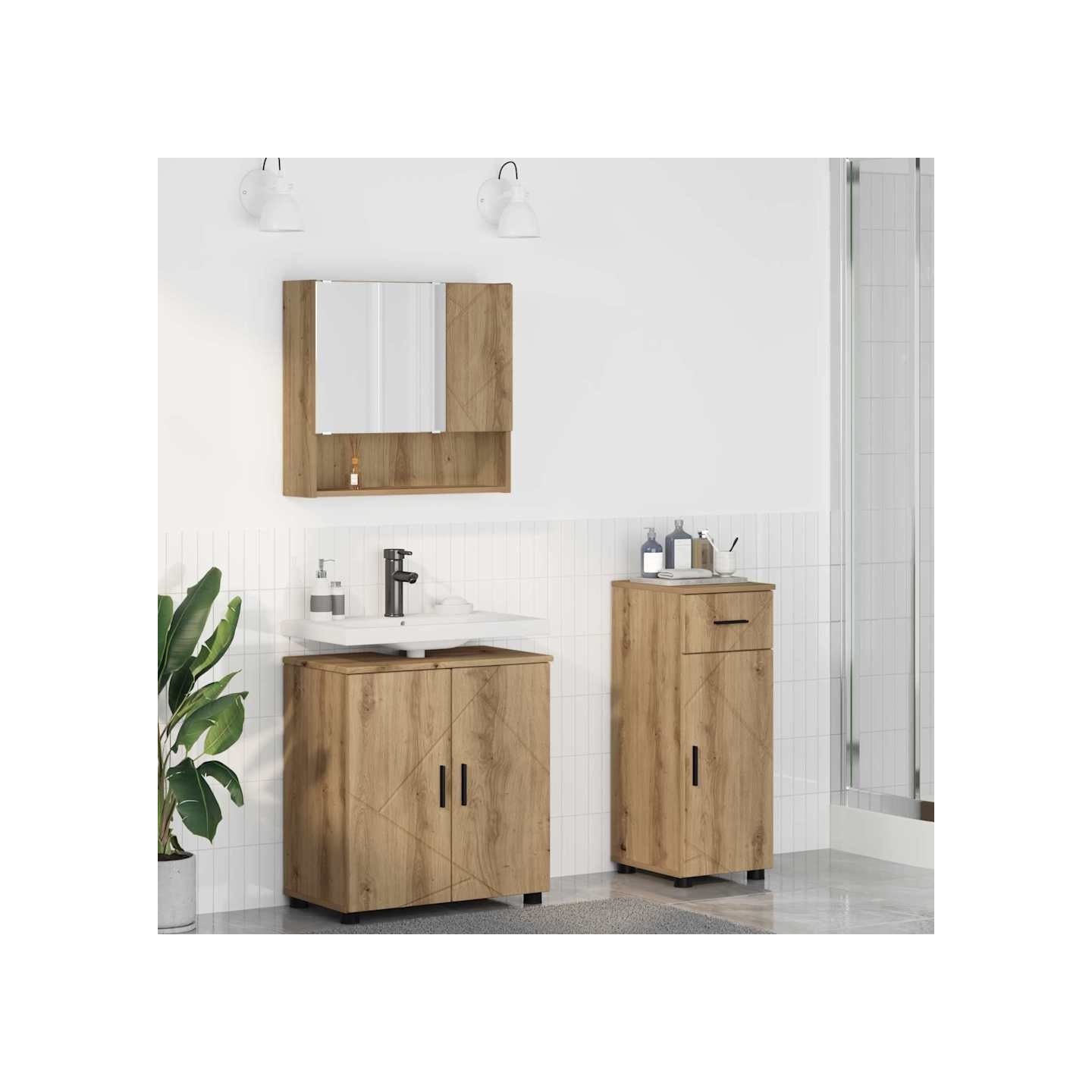 Ensemble de mobilier de salle de bain 3 pc Chêne artisanal