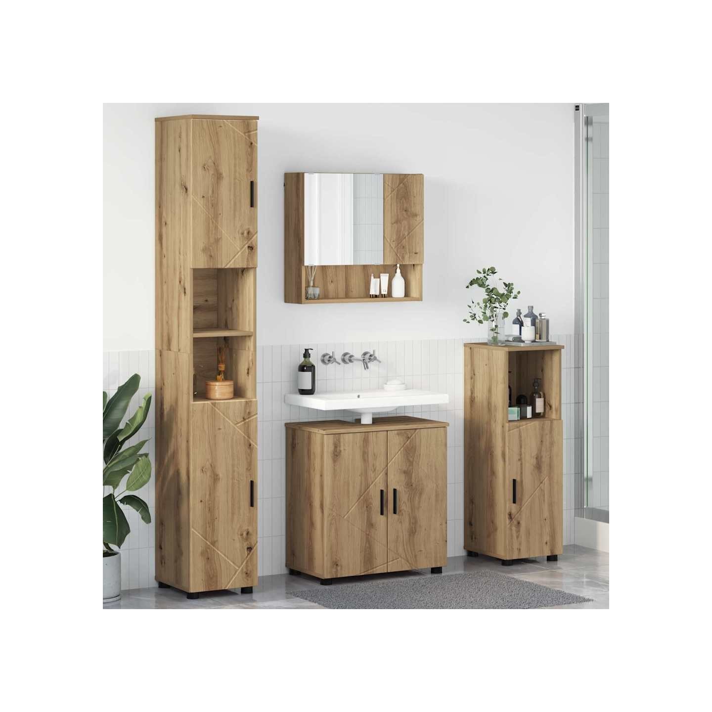 Ensemble de mobilier de salle de bain 4 pc Chêne artisanal