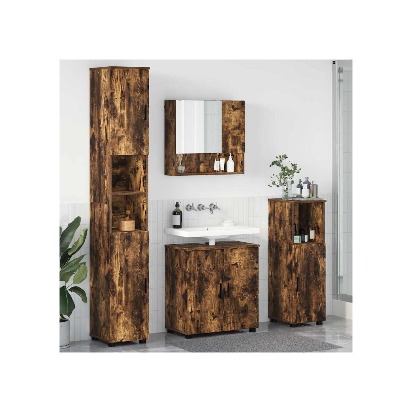 Ensemble de mobilier de salle de bain 4 pc Chêne fumé